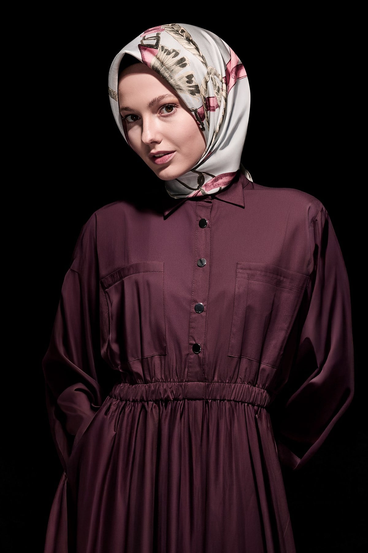 Püskül Kemer Desenli Twill İpek Eşarp