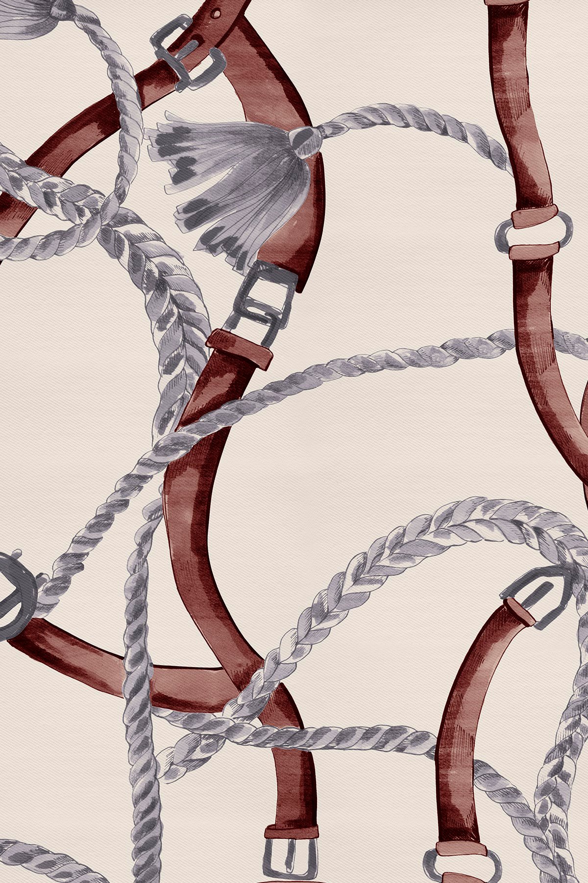 Püskül Kemer Desenli Twill İpek Eşarp