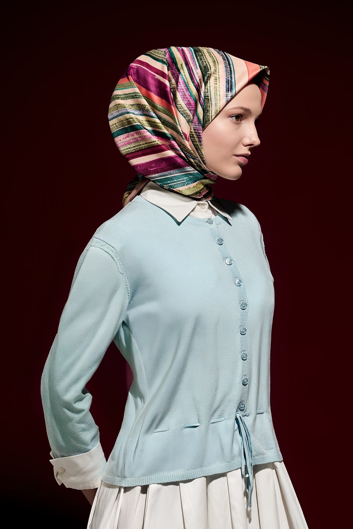 Renk Paleti Desenli Twill İpek Eşarp