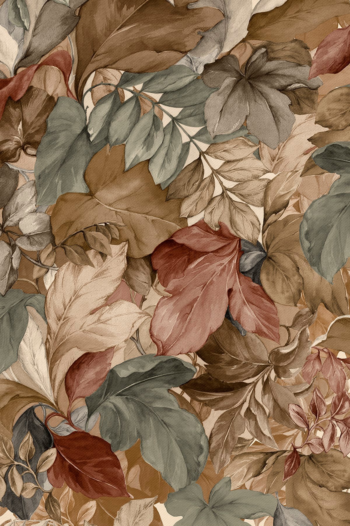Yaprak Harmoni Desenli Twill İpek Eşarp