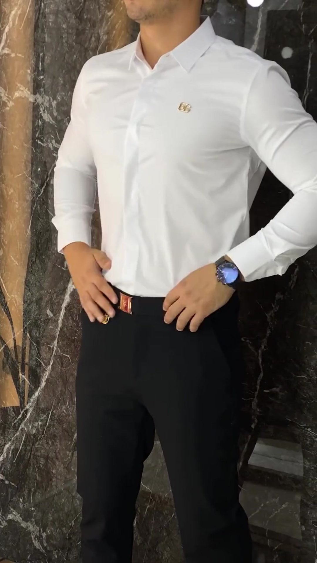 Orjinal Erkek Gömlek Pantolon Kombin - Beyaz Gömlek Siyah Pantolon