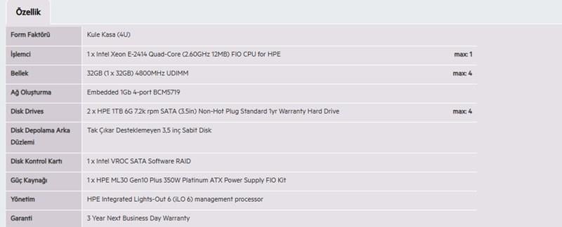 HPE ML30 Gen11 E2414-32GB-2x1TB-4U(P71385)