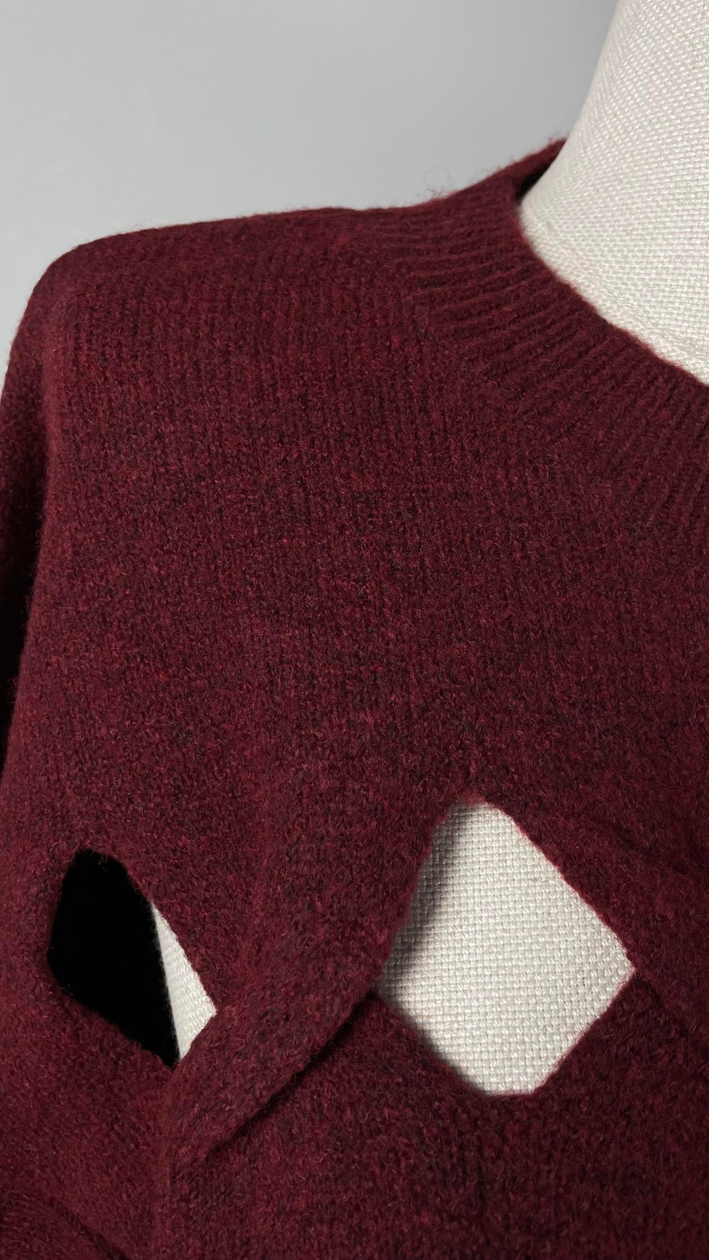 Bordo Burkma Araları Pencere Detaylı Triko