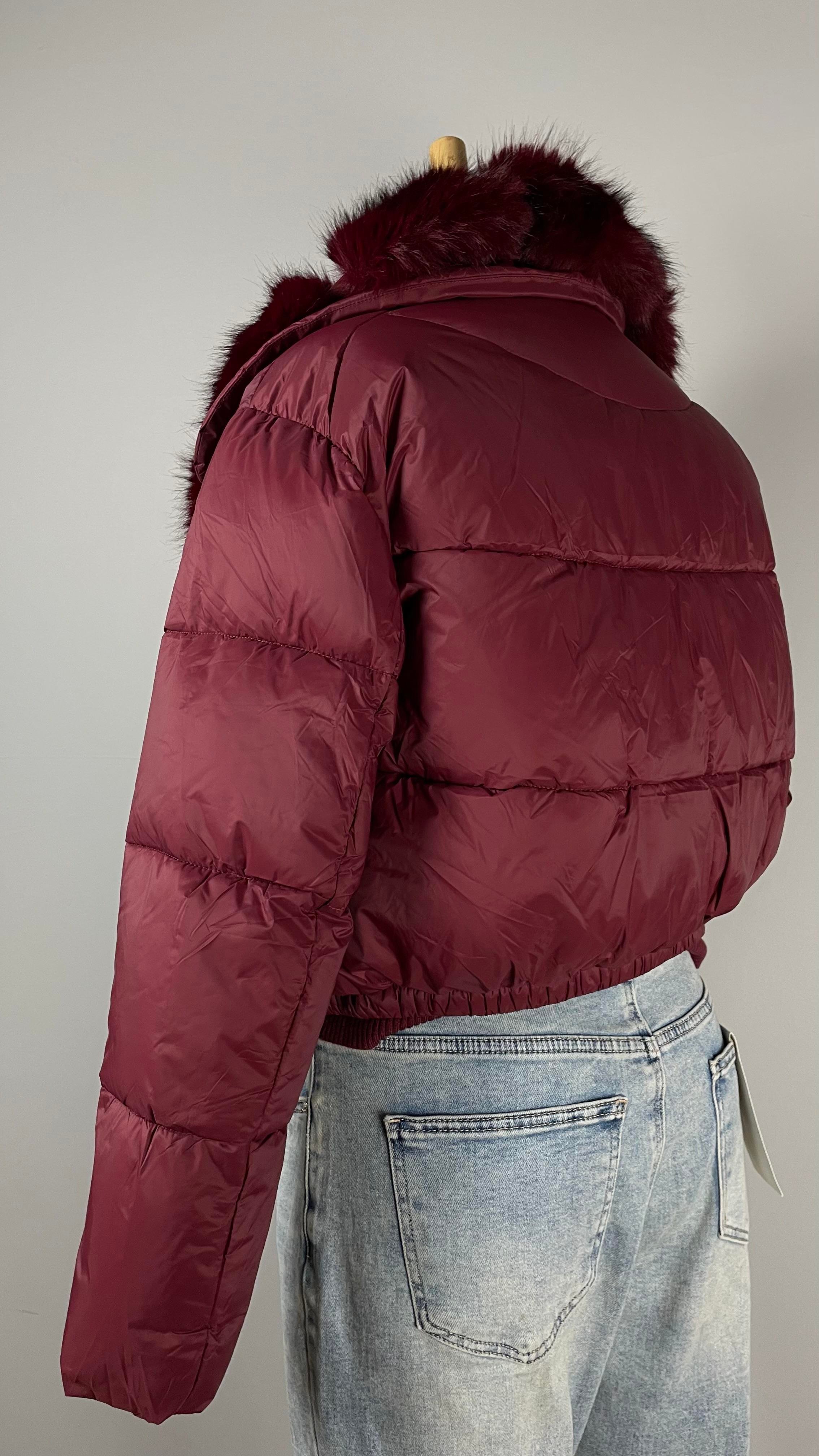 Bordo Kürk Yaka Kışlık Mont