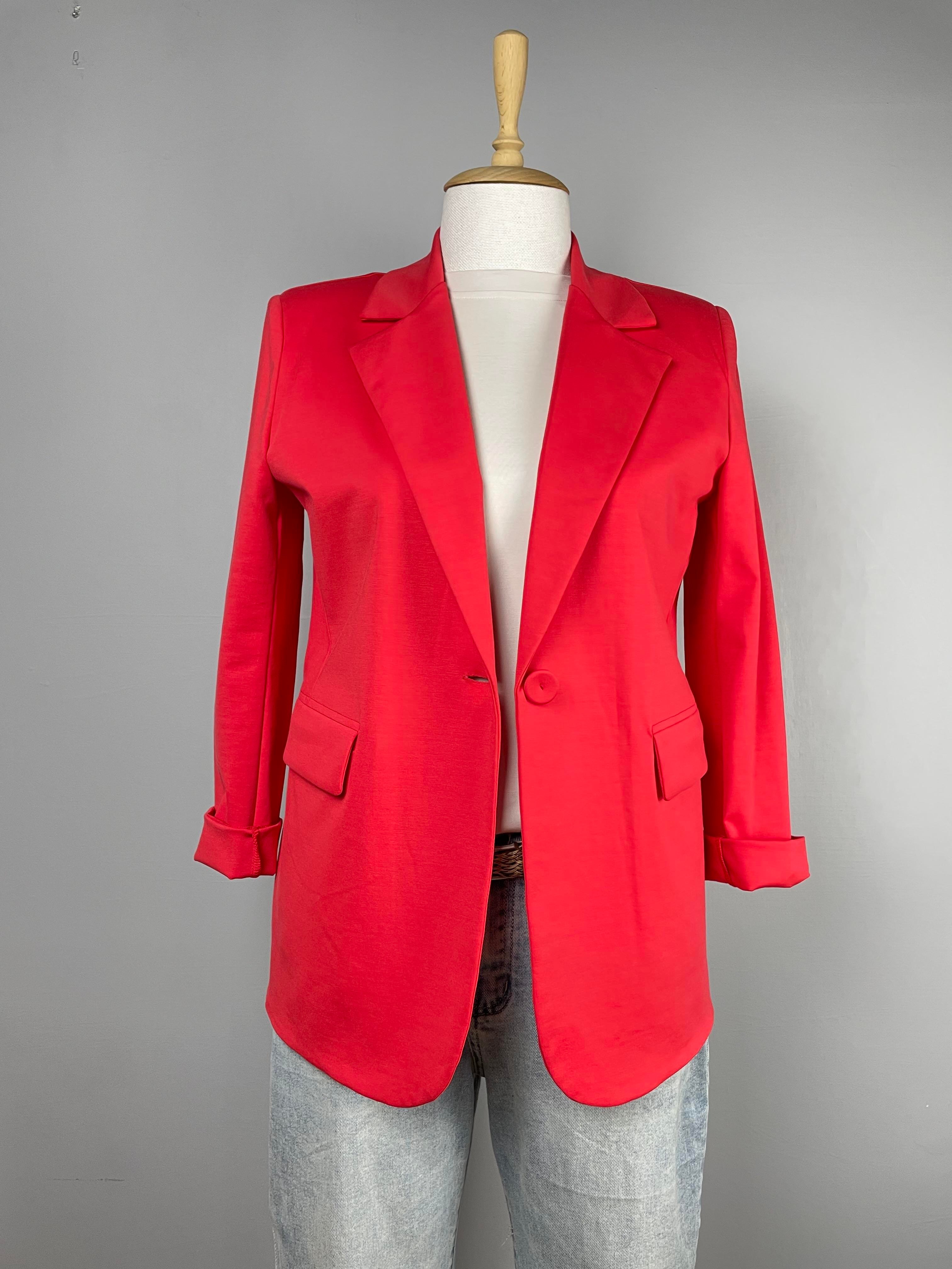 Kırmızı Örme Kumaş Blazer Ceket