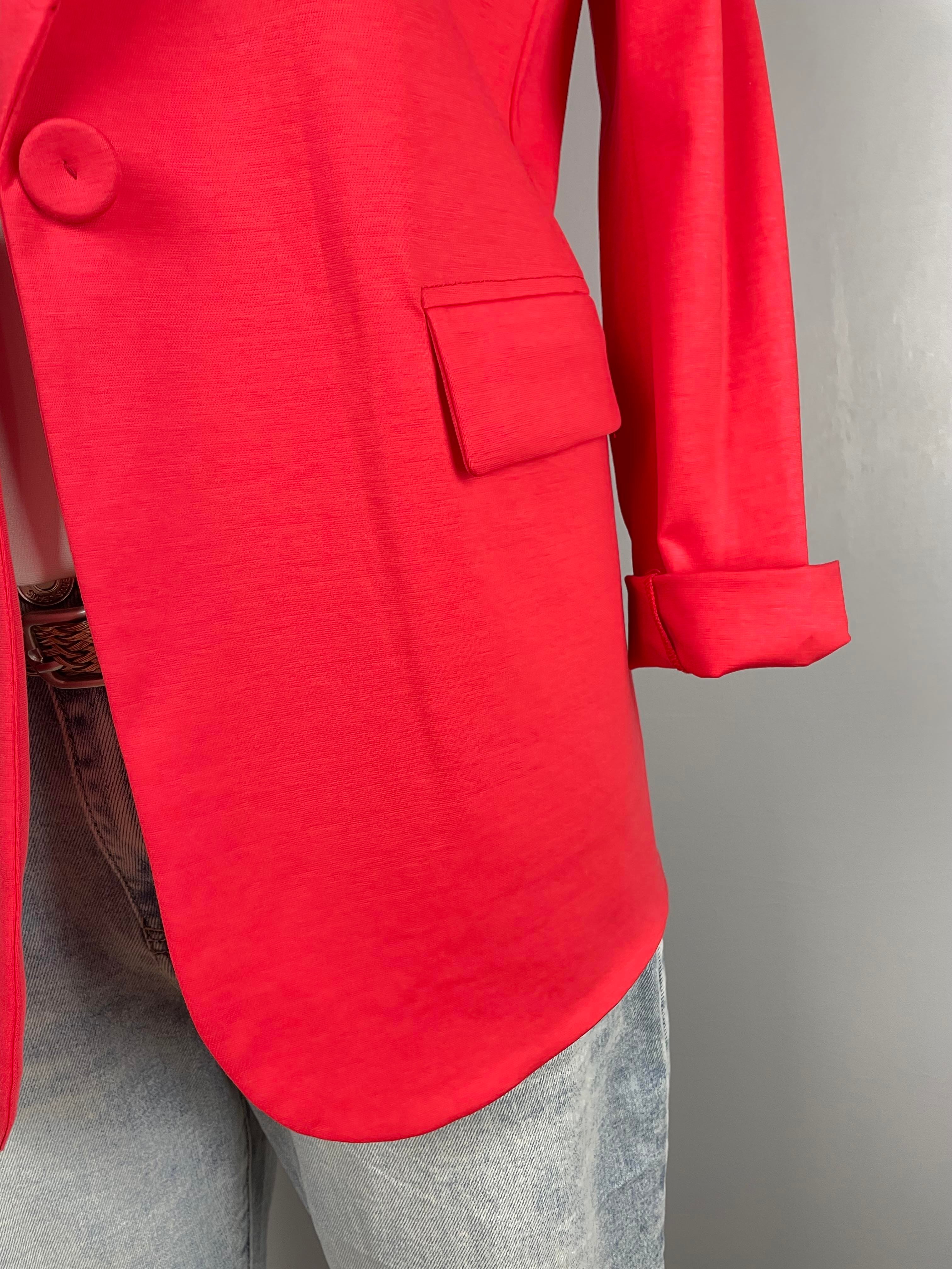 Kırmızı Örme Kumaş Blazer Ceket