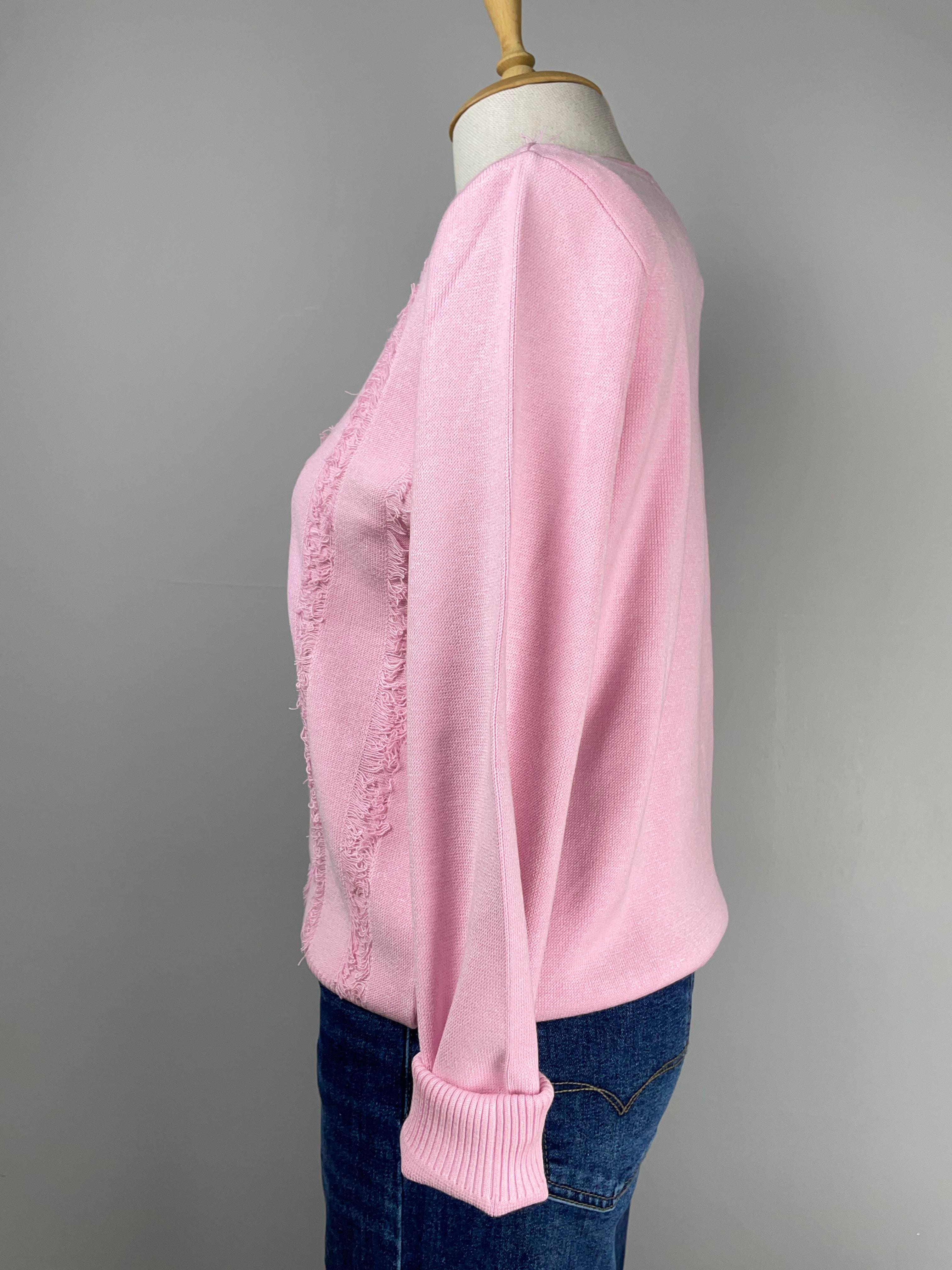 Püskül Detaylı Pembe Düz Triko