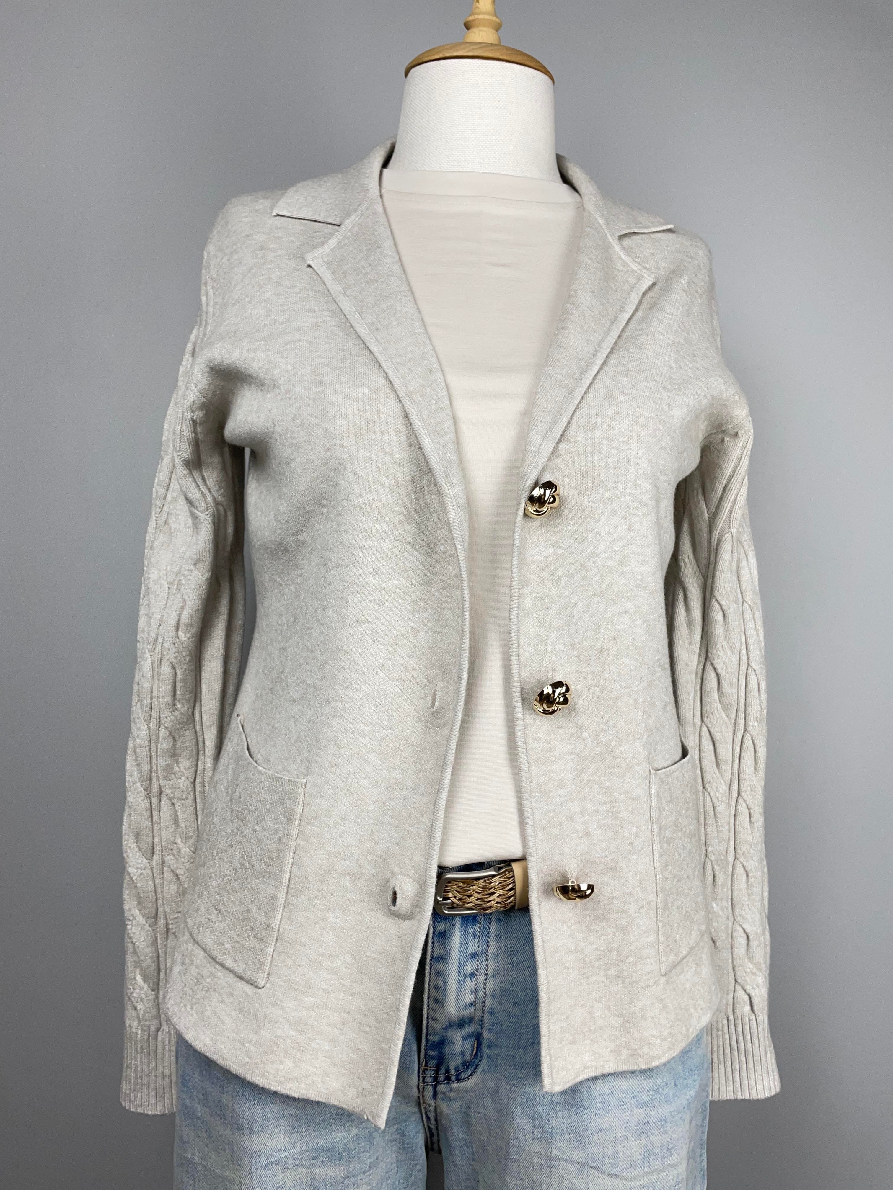 Taş Rengi Blazer Ceket Formunda Triko Hırka