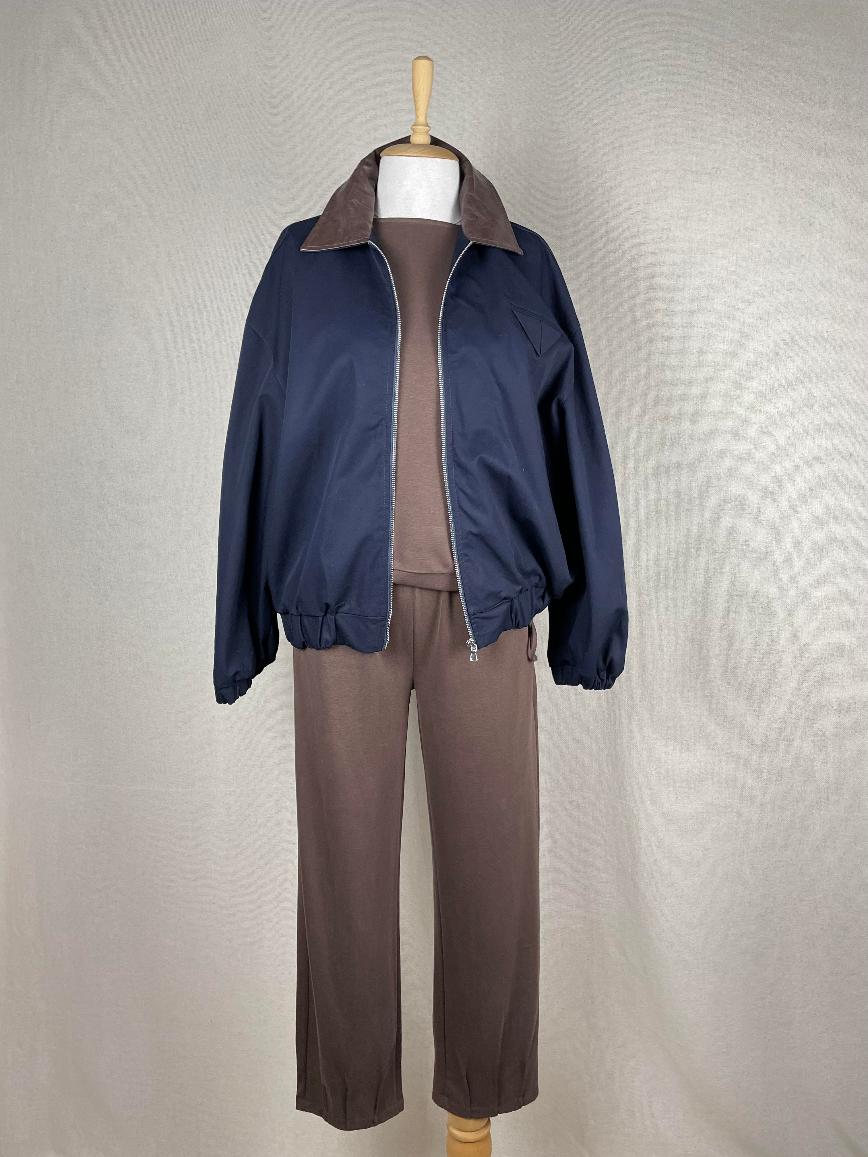 Yakası Deri Oversize Bomber Laci Mont
