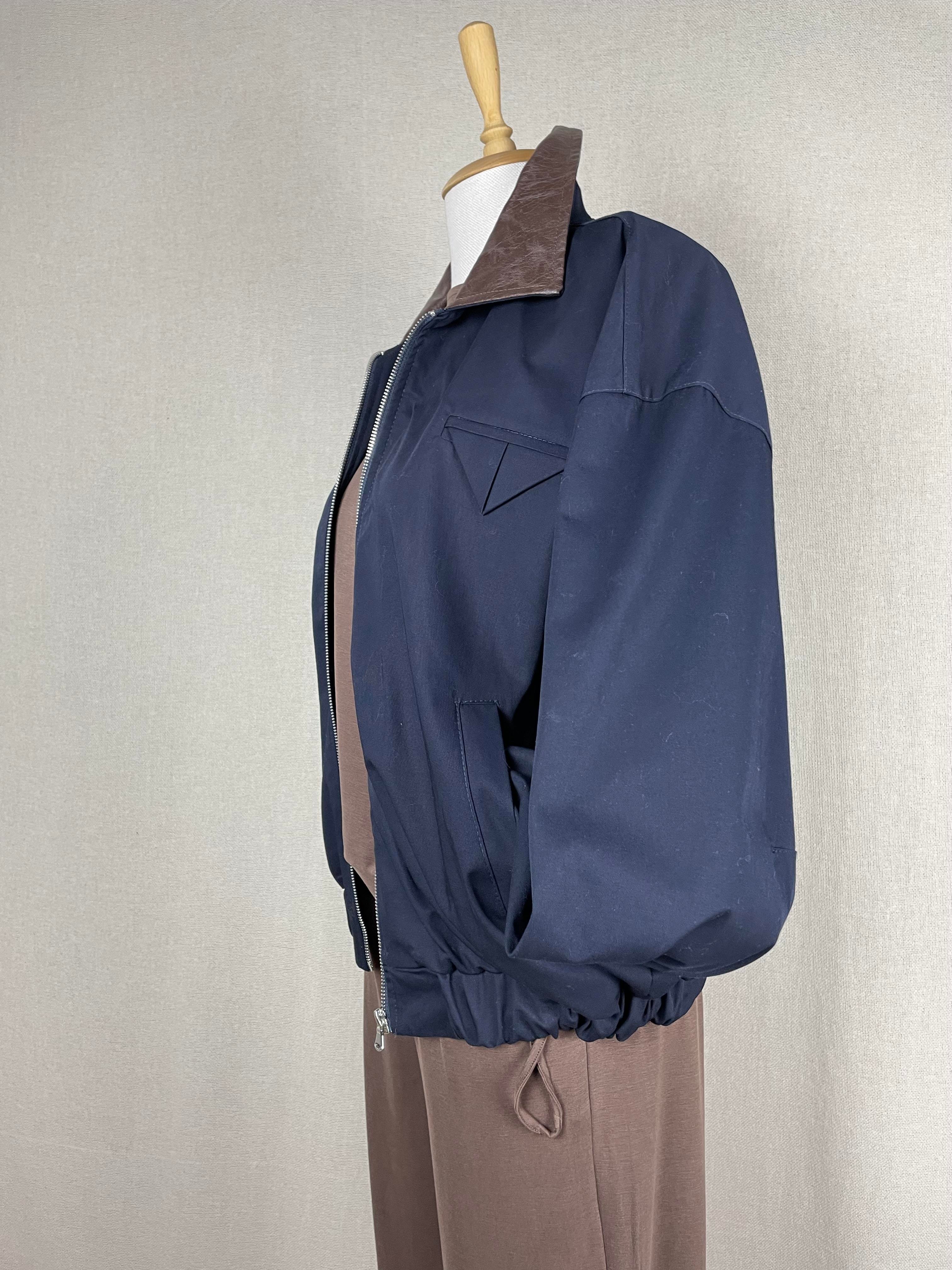 Yakası Deri Oversize Bomber Laci Mont