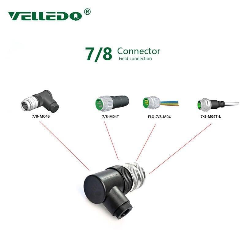 7/8 4 Pin 90°  Açılı Dişi Konnektör 7/8-F04S Velledq