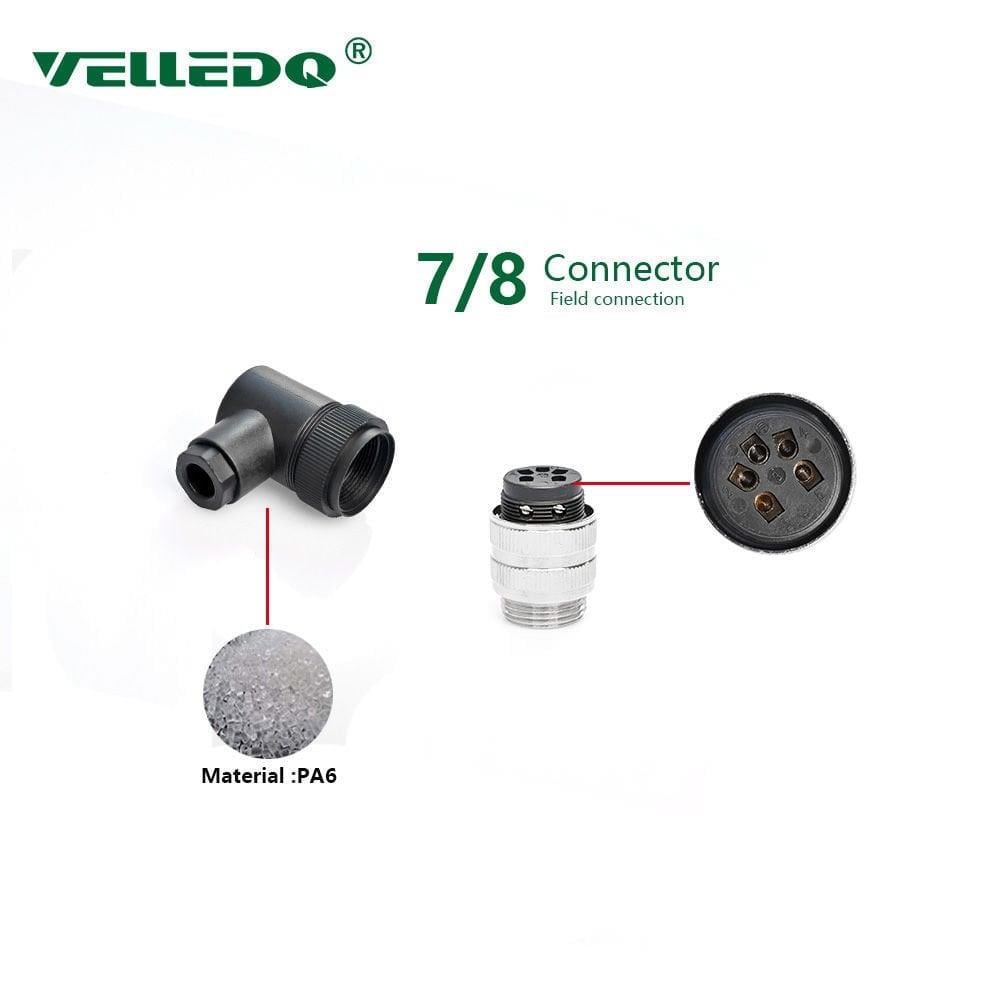 7/8 5 Pin 90° Açılı Erkek Konnektör 7/8-M05S Velledq