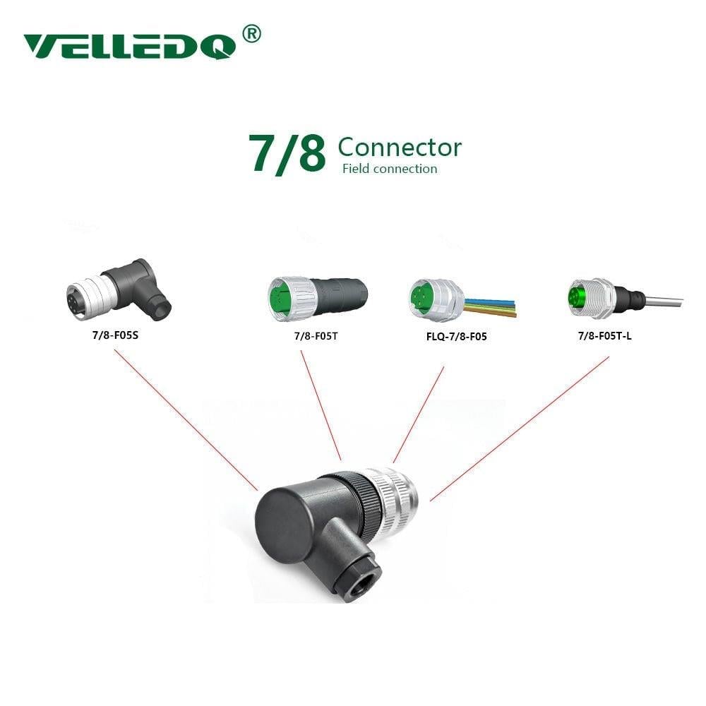 7/8 5 Pin 90° Açılı Erkek Konnektör 7/8-M05S Velledq