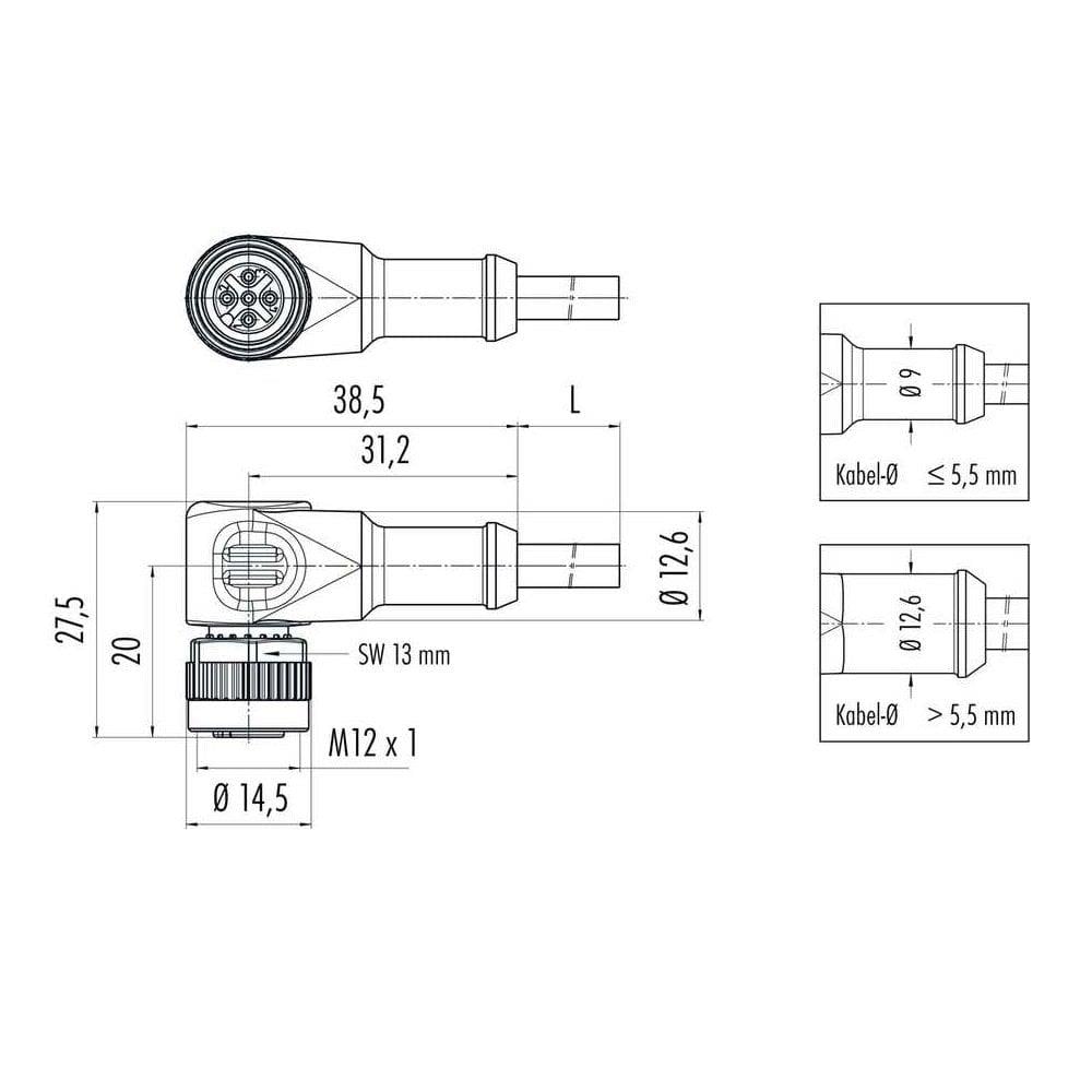 M12 5 Pin Dişi 90° C 5 Mt. Kablolu Konnektör Binder 79-3444-15-05