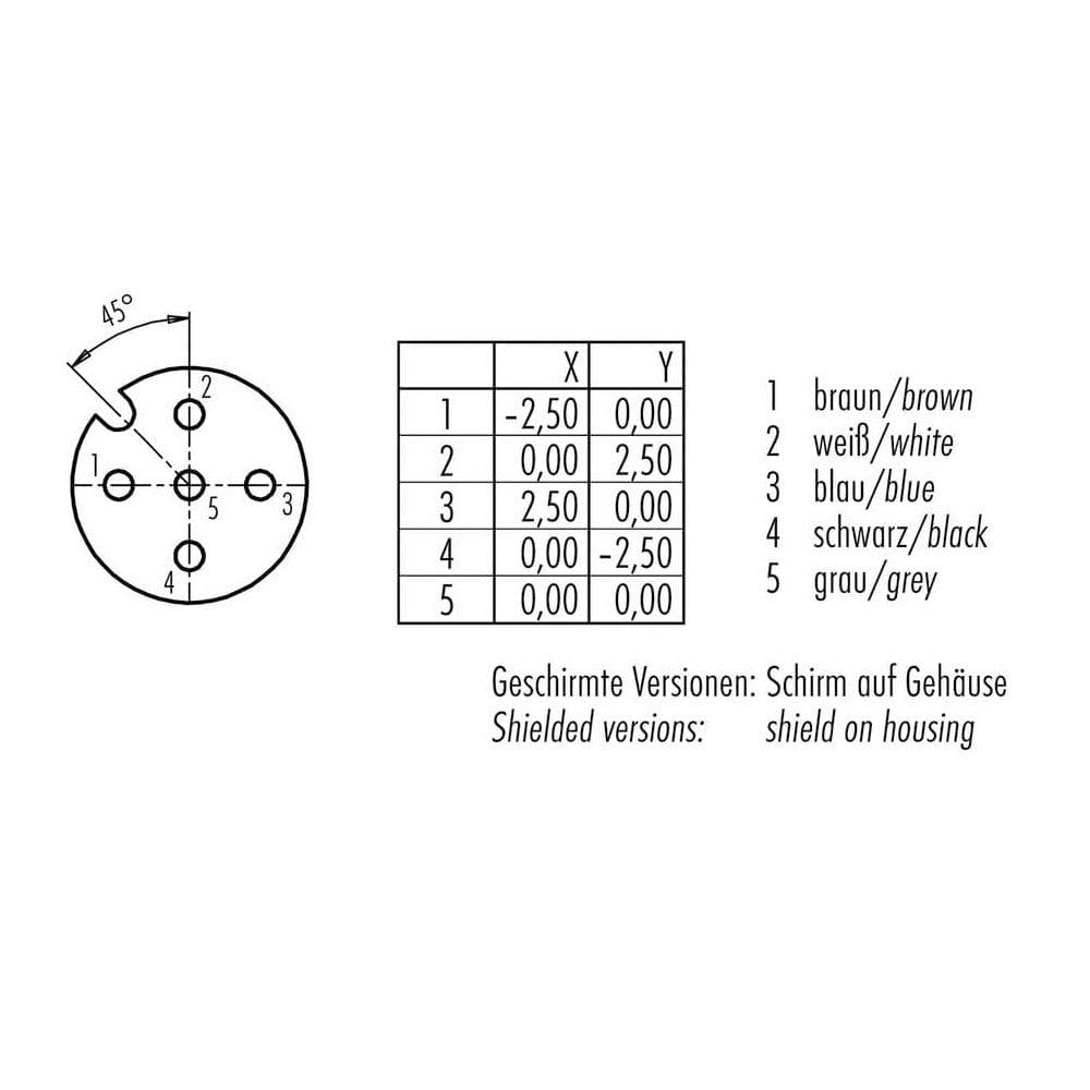 M12 5 Pin Dişi 90° C 5 Mt. Kablolu Konnektör Katlax CBF12-R55NO-05BPVC