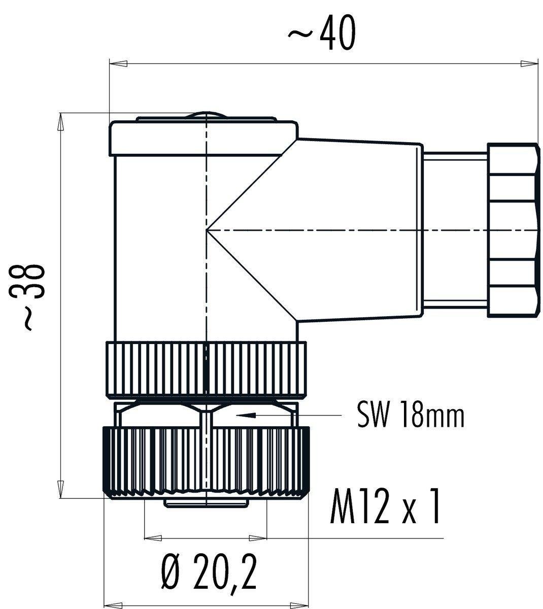 M12 5 Pinli Dişi Açılı Konnektör, Binder
