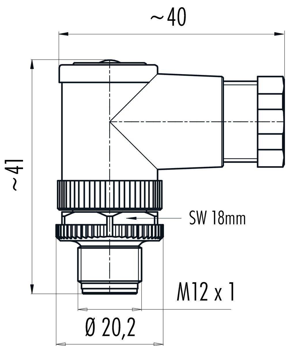 M12 5 Pinli Erkek Açılı Konnektör, Binder