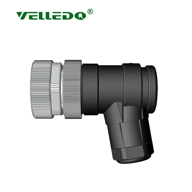 M12-F04S - M12 4 Pin Dişi Açılı Konnektör 90 Derece - Velledq