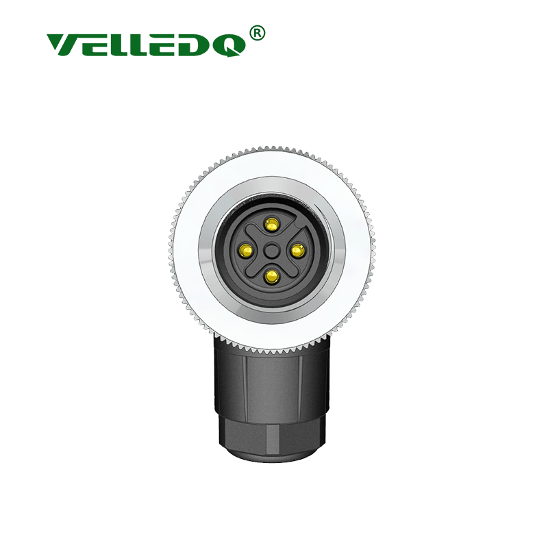 M12-F04S - M12 4 Pin Dişi Açılı Konnektör 90 Derece - Velledq