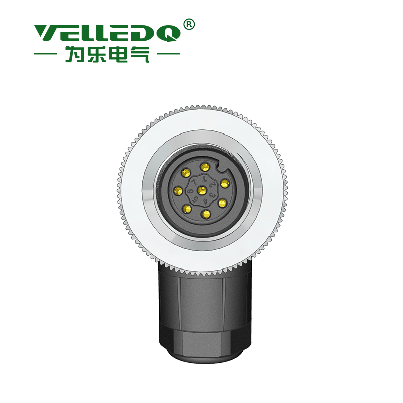 M12-F08S - M12 8 Pin Dişi 90° Açılı Konnektör - Velledq
