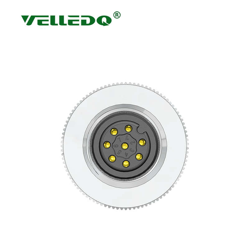 M12-F08T - M12 8 Pin Dişi Düz Konnektör - Velledq