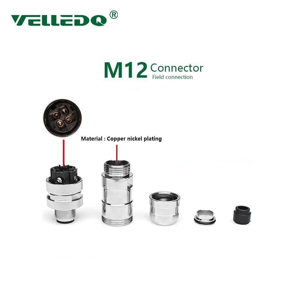M12P-M03T - M12 3 Pin Erkek Düz Metal Konnektör - Velledq