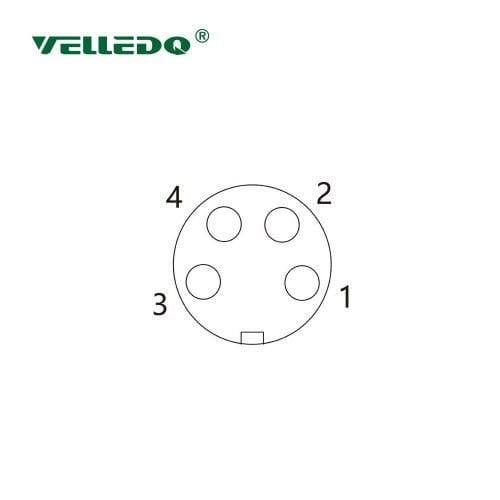 M8P-F04T - M8 4 Pin Dişi Düz Metal Konnektör - Velledq