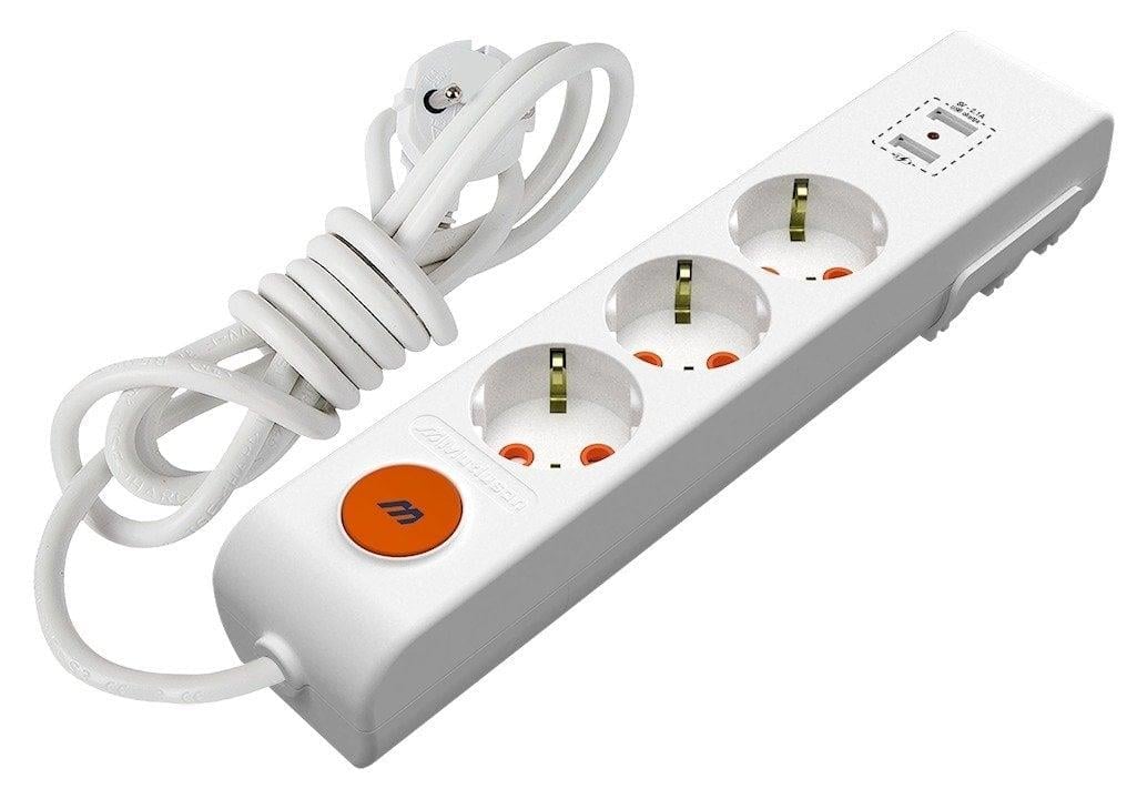 Üçlü USB Anahtarlı Topraklı Grup Priz Çocuk Korumalı 2 Metre Kablolu