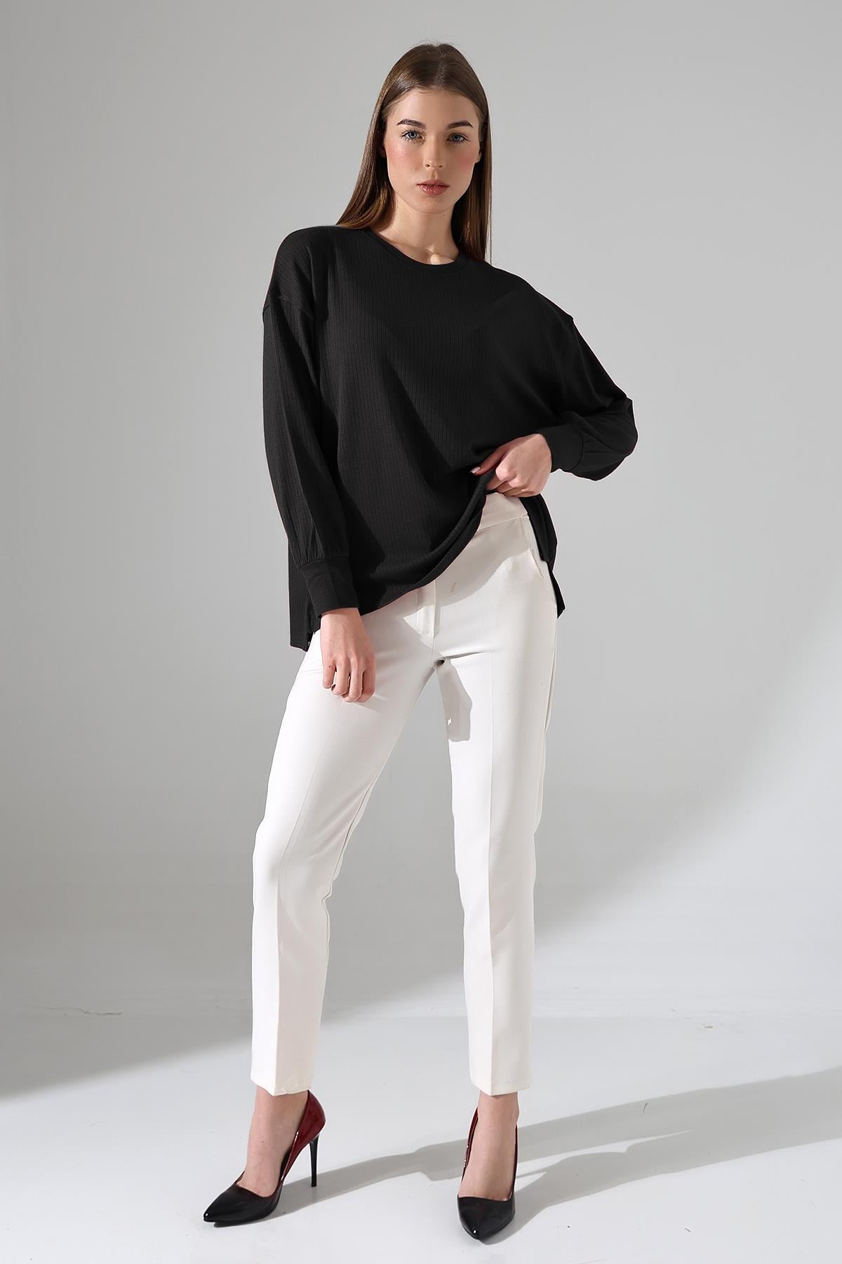 BALEY Kadın Thermal Yumuşak Dokulu Oversize Uzun Kollu Yırtmaçlı Kazak & Bluz & Top