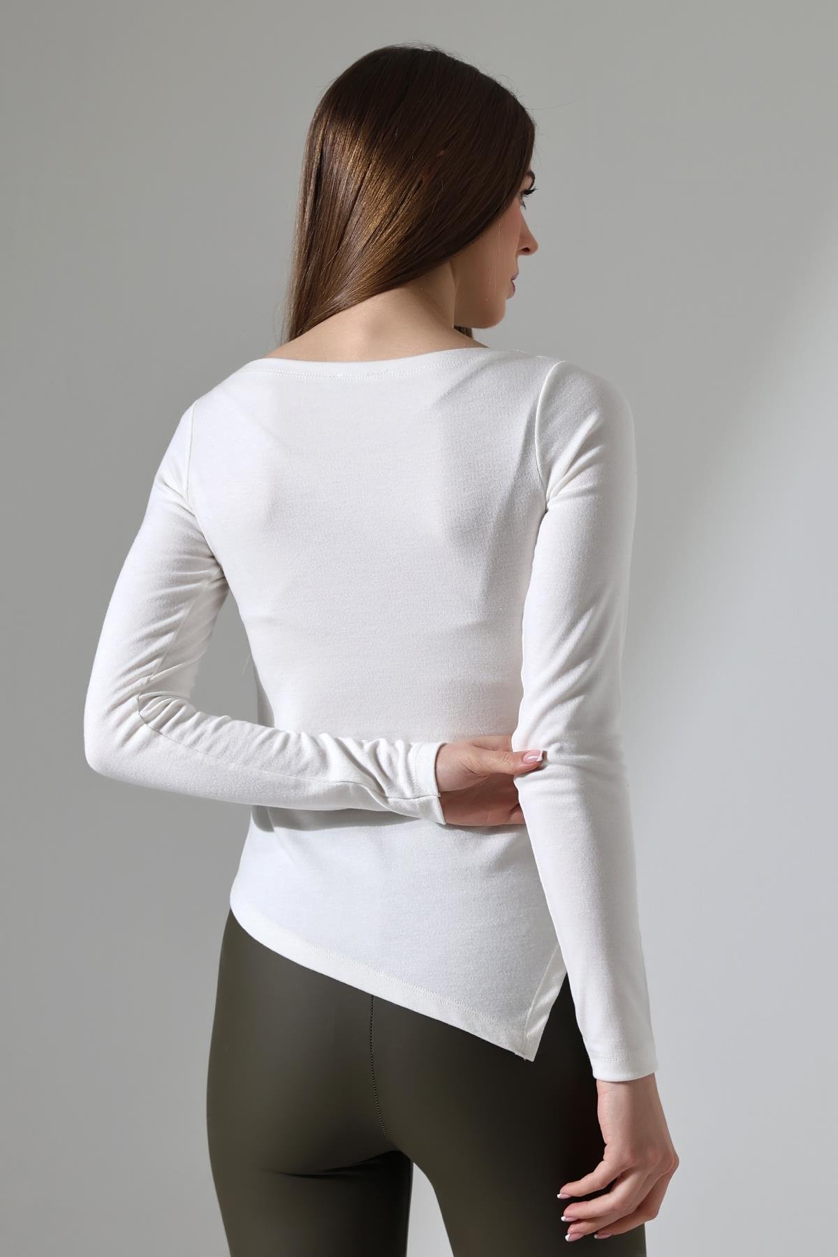 Evora Kadın Asymmetric Kayık Yaka Uzun Kollu Thermal (TERMAL) Bluz & Top - Ekru