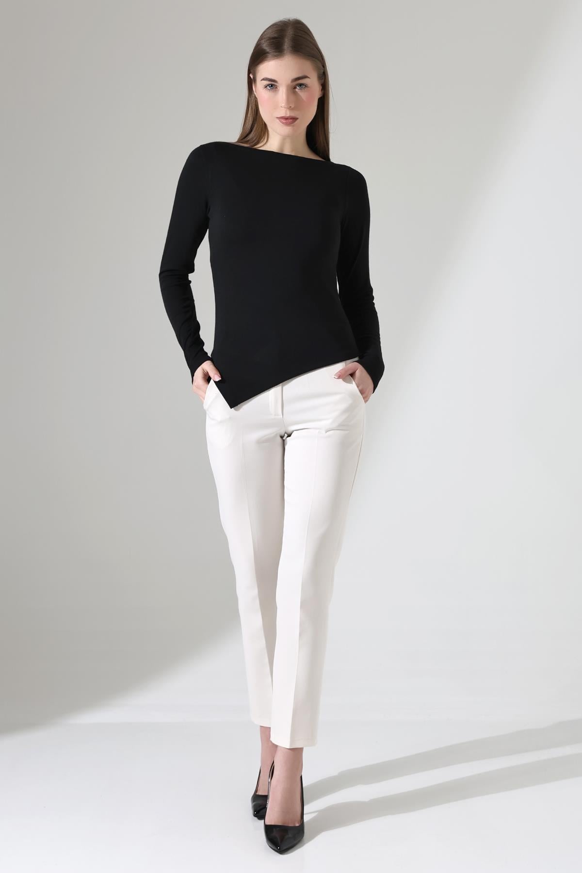 Evora Kadın Asymmetric Kayık Yaka Uzun Kollu Thermal (TERMAL) Bluz & Top - Siyah