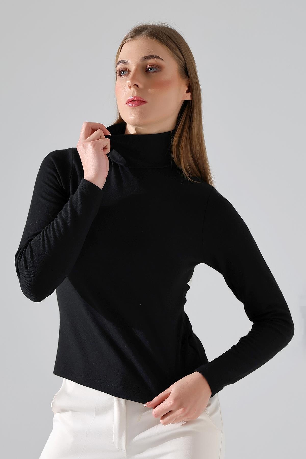 Rose Kadın Siyah Ultra Soft Touch Balıkçı Yaka Uzun Kollu Thermal (TERMAL) Bluz & Top