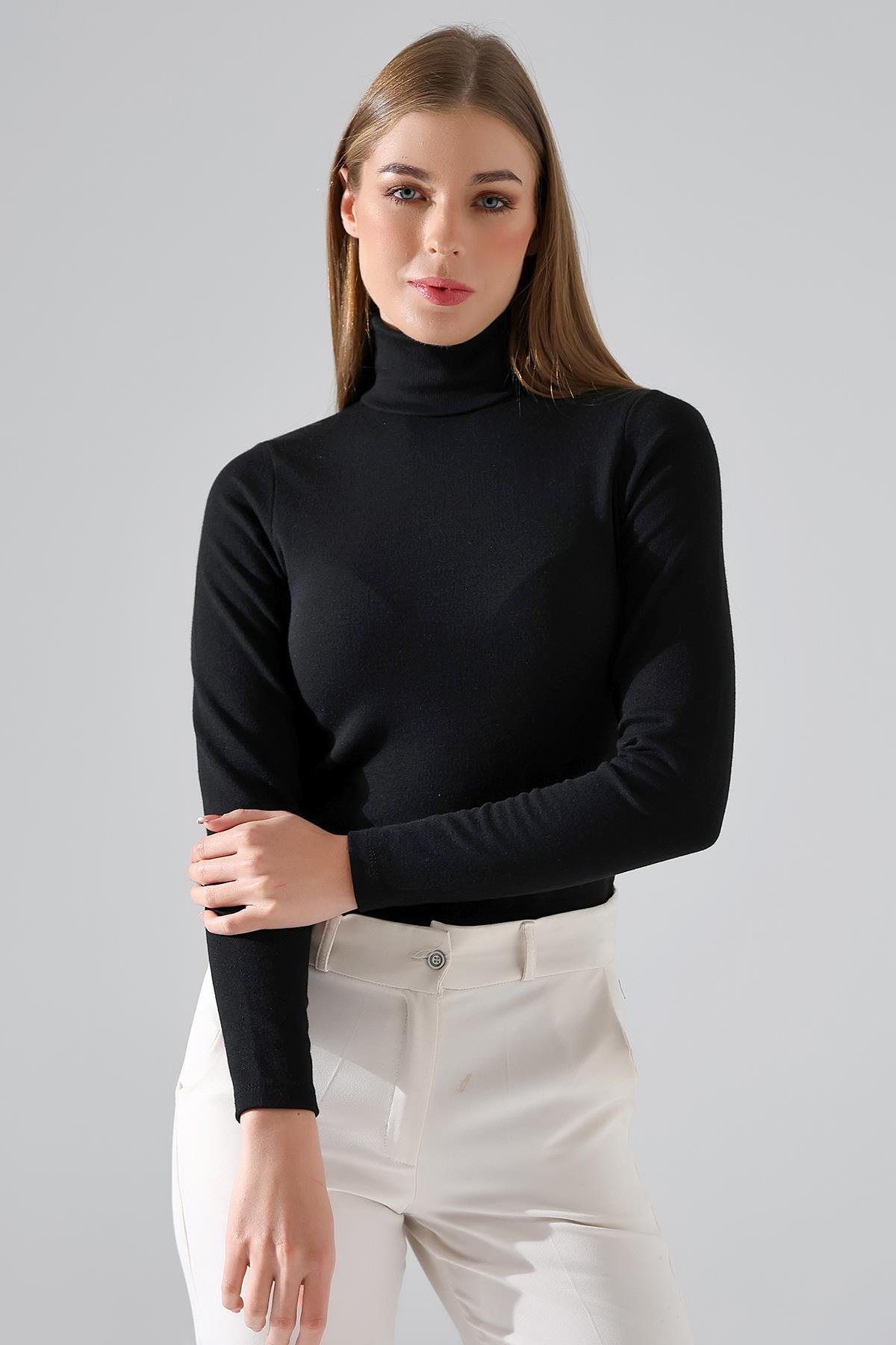 Rose Kadın Siyah Ultra Soft Touch Balıkçı Yaka Uzun Kollu Thermal (TERMAL) Bluz & Top
