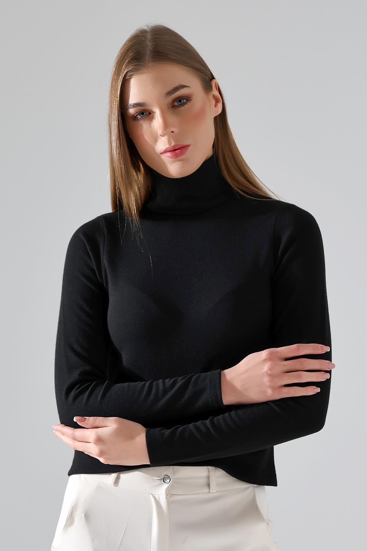 Rose Kadın Siyah Ultra Soft Touch Balıkçı Yaka Uzun Kollu Thermal (TERMAL) Bluz & Top
