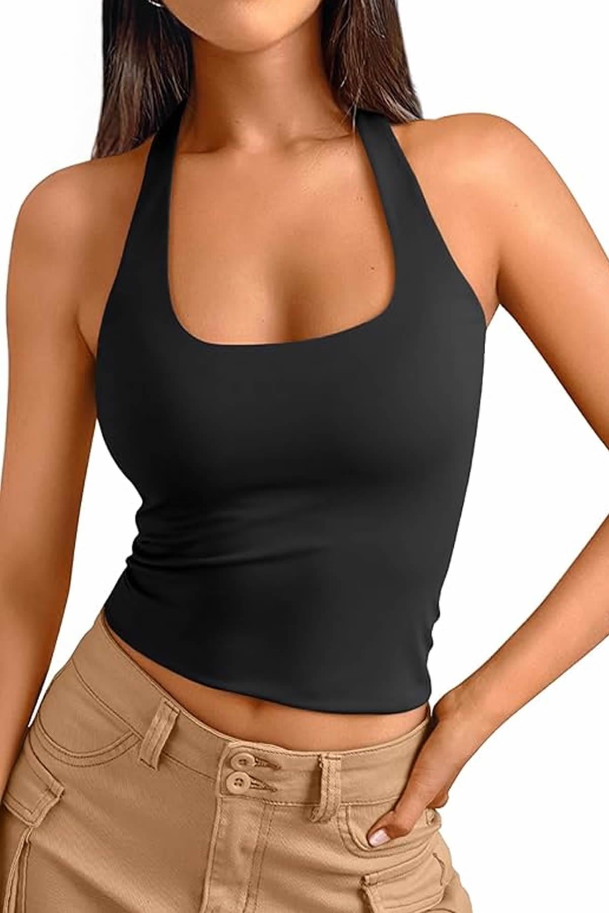 Sibut Kadın Boyundan Geçmeli Bambu Halter Yaka Tulum Top & Bluz - Siyah