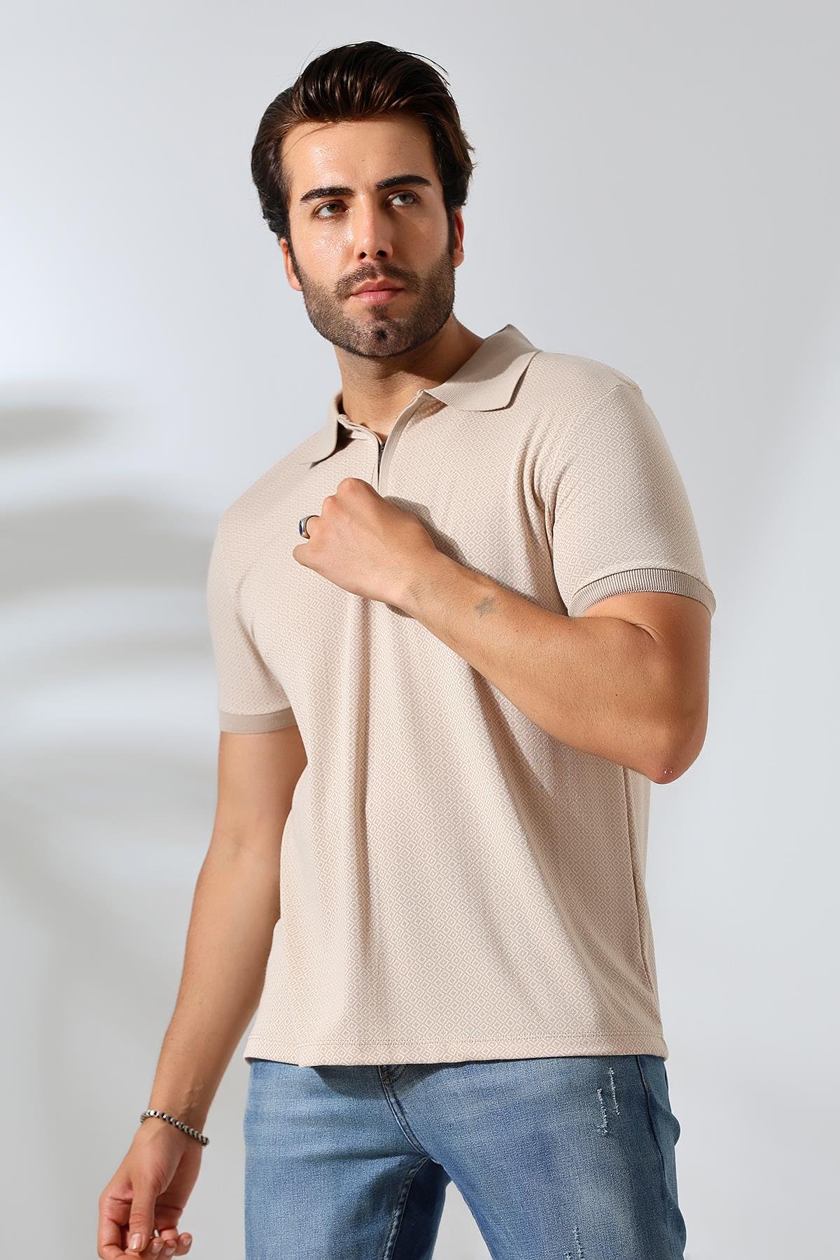Temper Erkek Vizon Yumuşak Dokulu Regularfit Minik Baklavajakar Polo Yaka Fermuarlı T-shirt & Tişört
