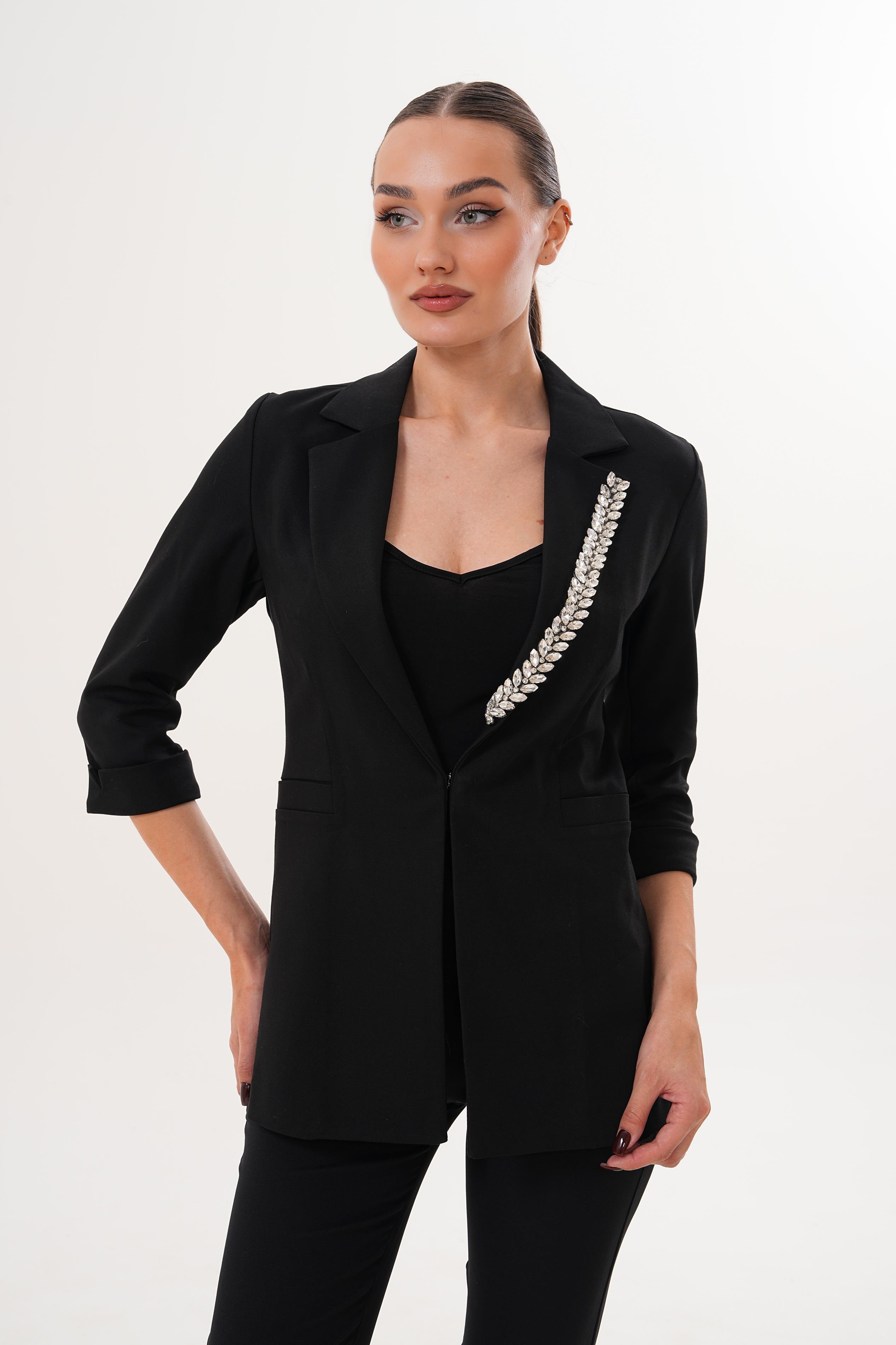 Truvakar Kol Süs Cepli Kopçalı Taş Detaylı Blazer Ceket