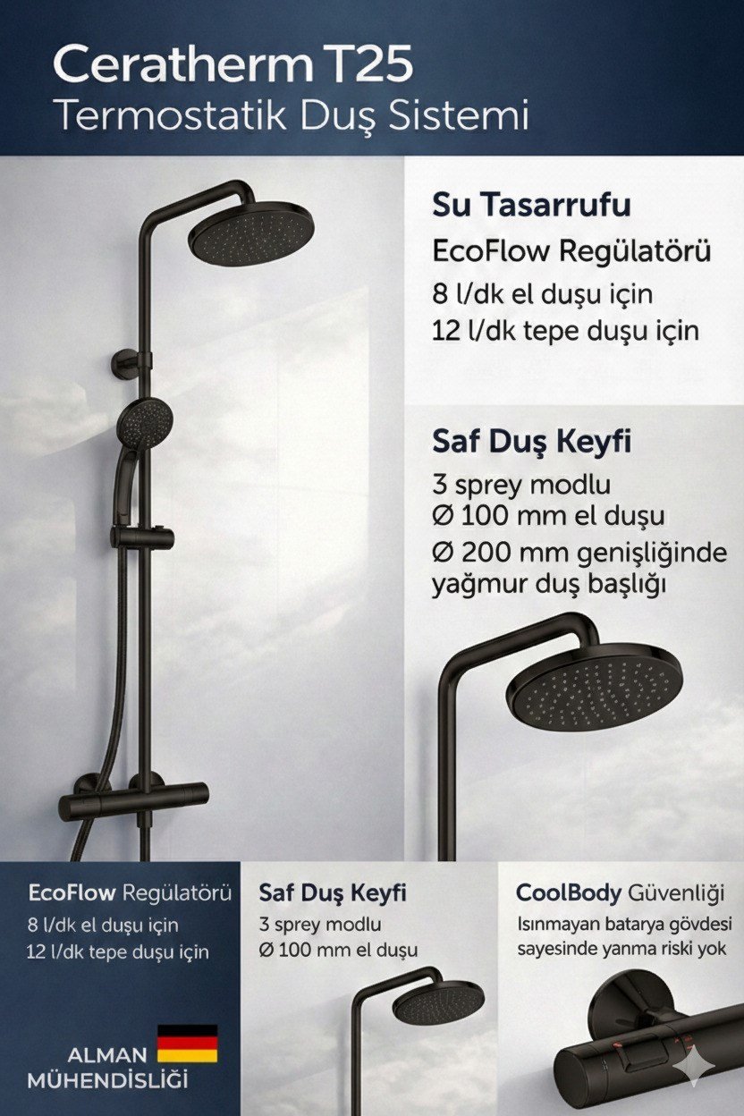 A7545XG Ceratherm T25 Termostatik Duş Sistemi-Silk Black