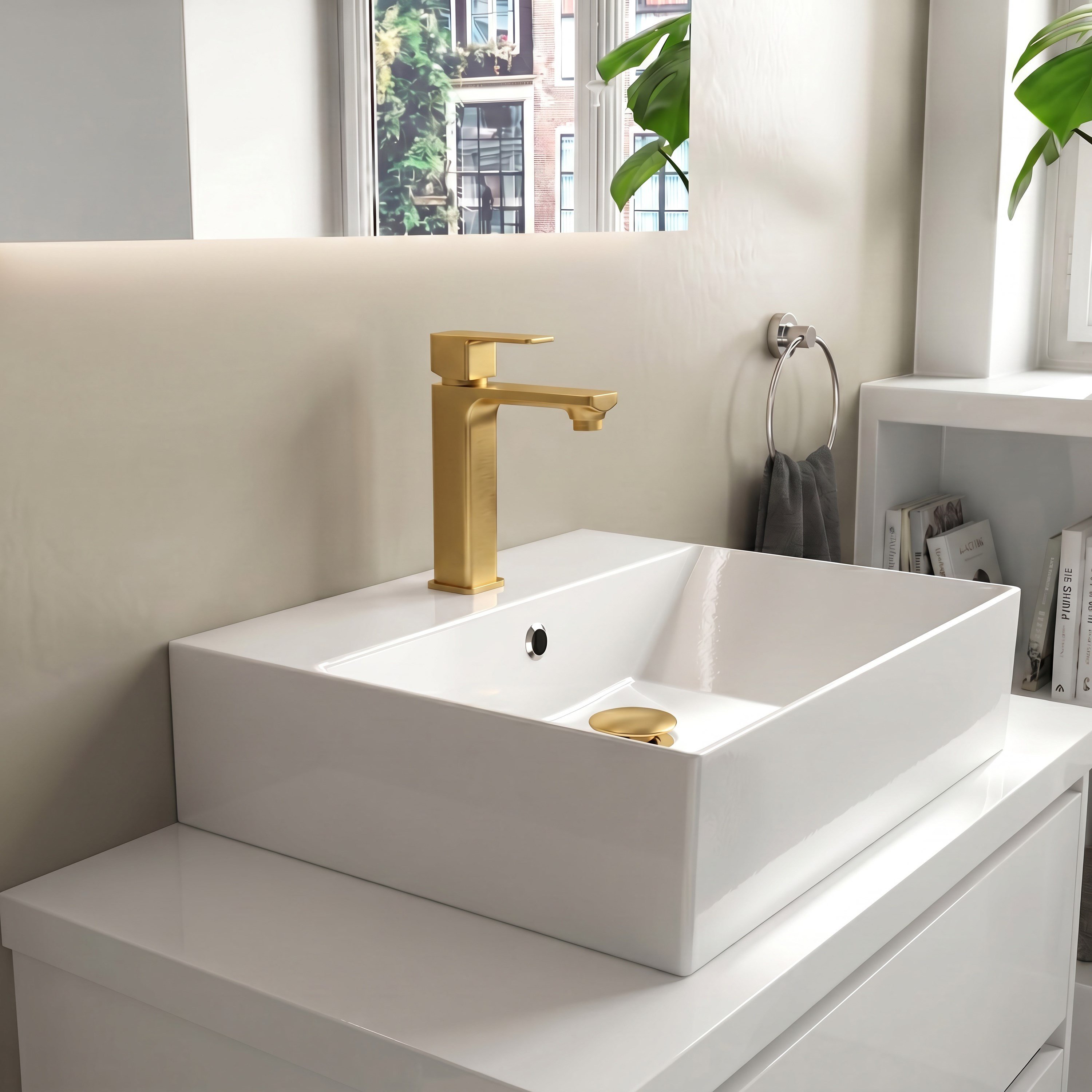 Adell Bloc Lavabo Bataryası Mat Altın Fırçalı (Brushed Gold) Modern Lavabo Musluğu | 159401018