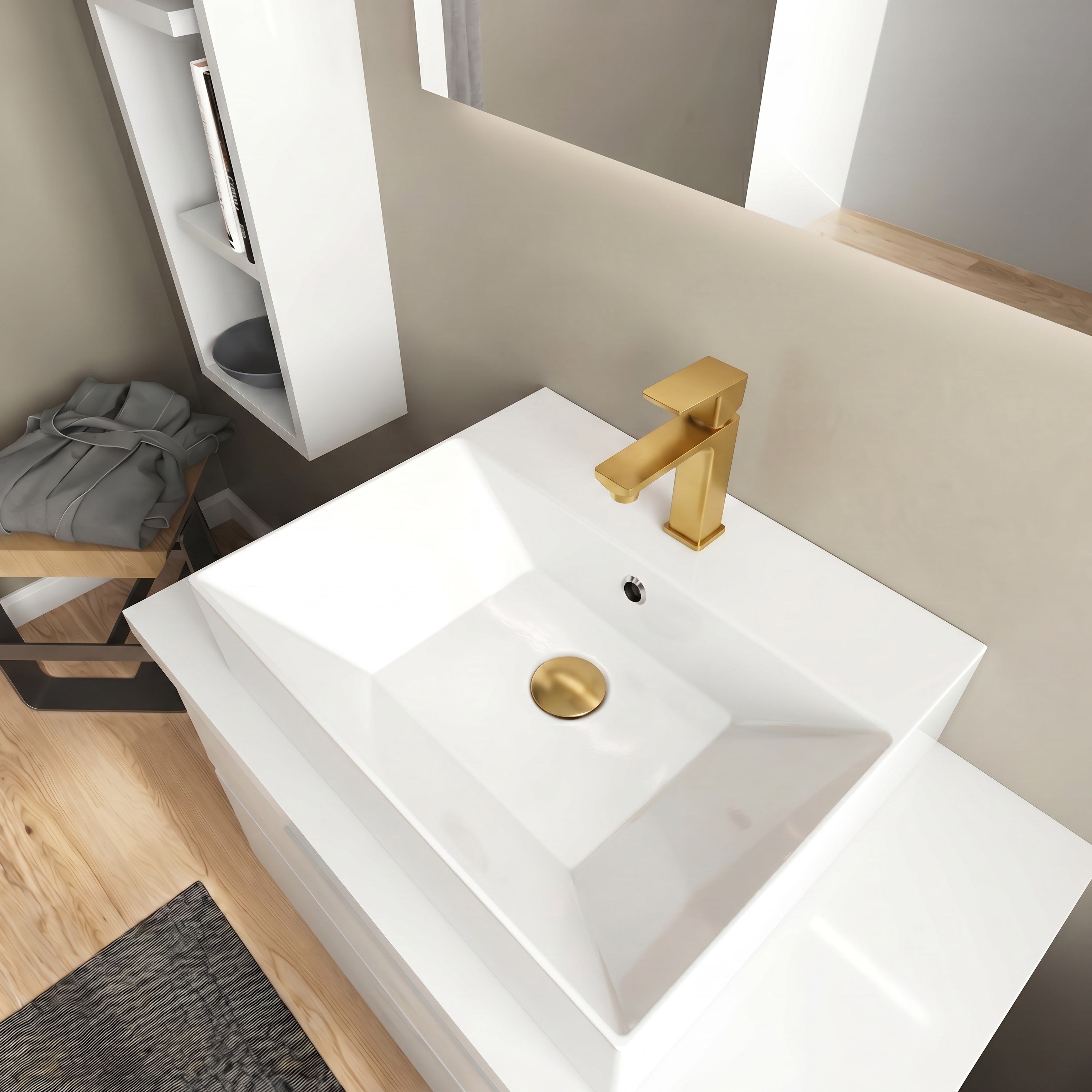 Adell Bloc Lavabo Bataryası Mat Altın Fırçalı (Brushed Gold) Modern Lavabo Musluğu | 159401018