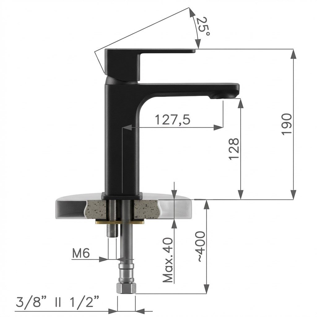Adell Bloc Lavabo Bataryası -Mat Siyah Krom-159401024
