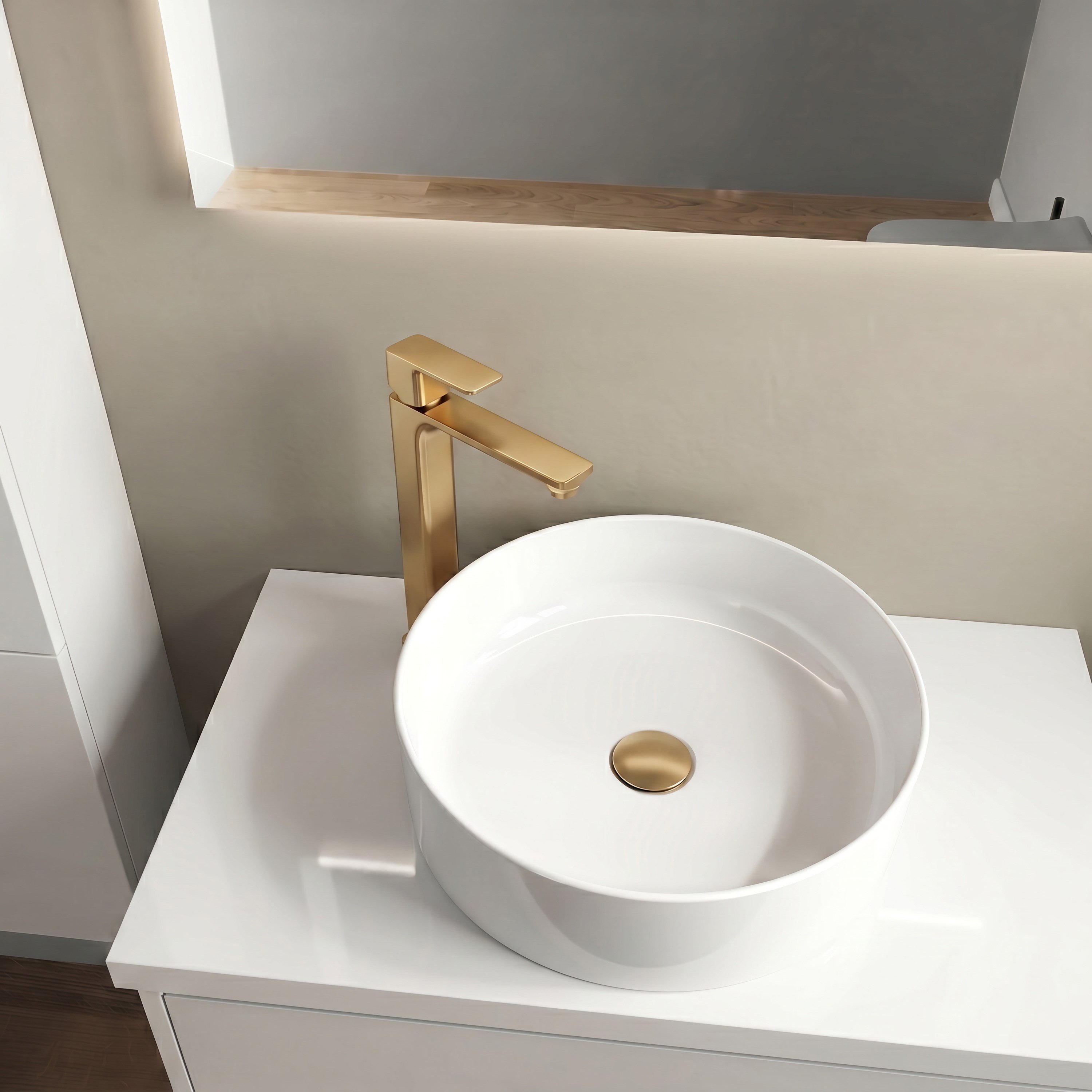 Adell Bloc Uzun Lavabo Bataryası Mat Altın Fırçalı (Brushed Gold) Modern Lavabo Musluğu | 159401518