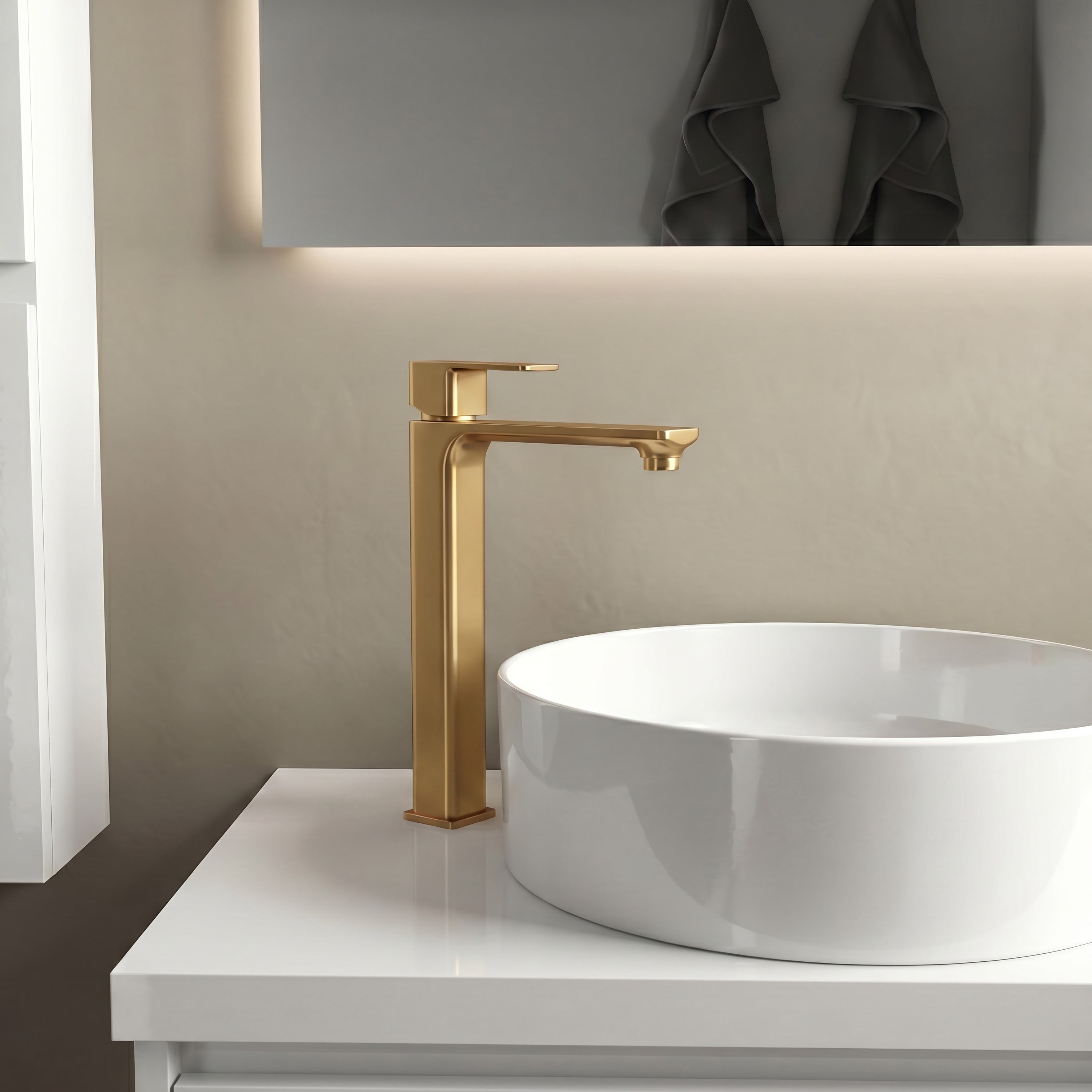 Adell Bloc Uzun Lavabo Bataryası Mat Altın Fırçalı (Brushed Gold) Modern Lavabo Musluğu | 159401518
