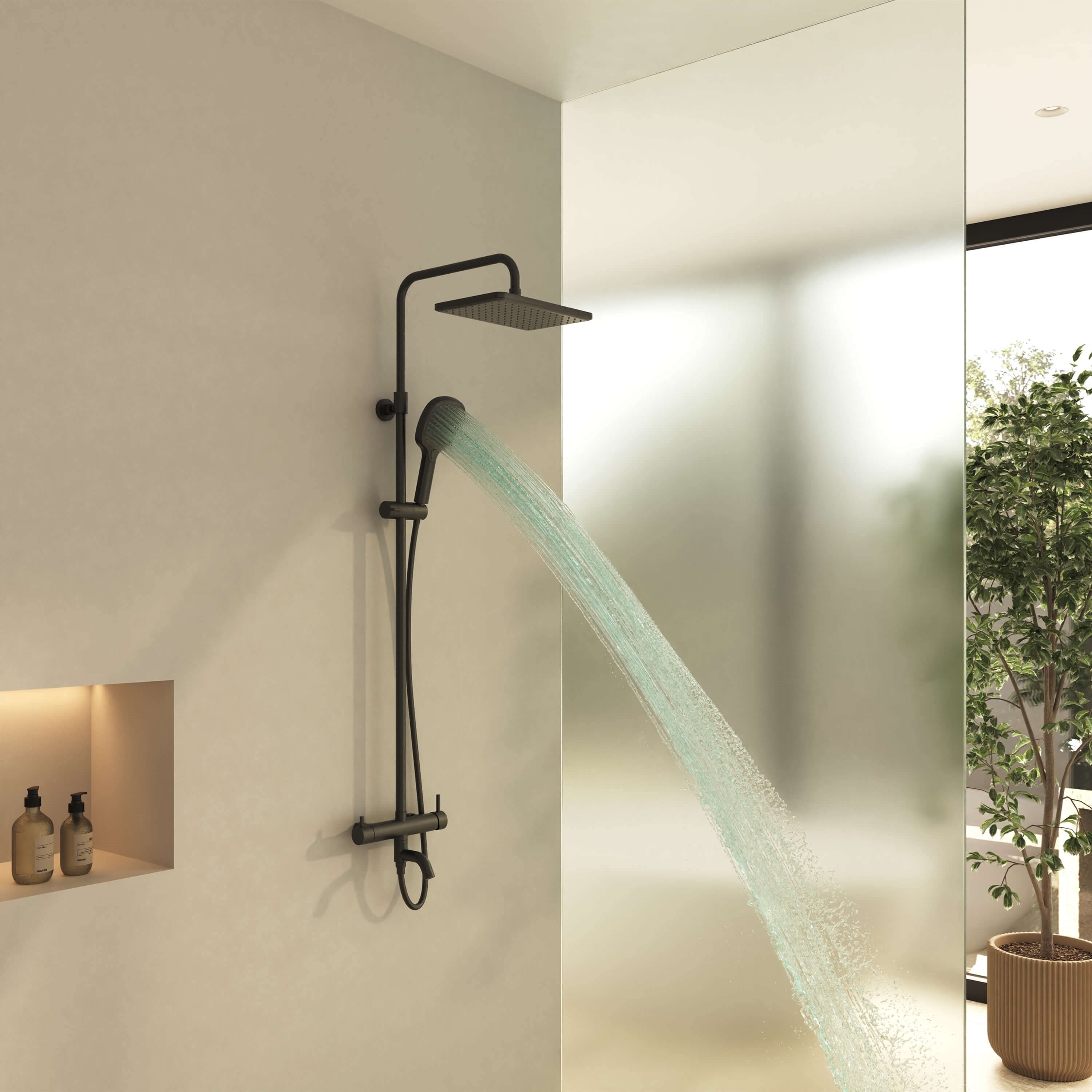 Adell Mode S Rain Duş Sistemi 3 Çıkışlı Tepe ve El Duşlu Mat Siyah | 157802224