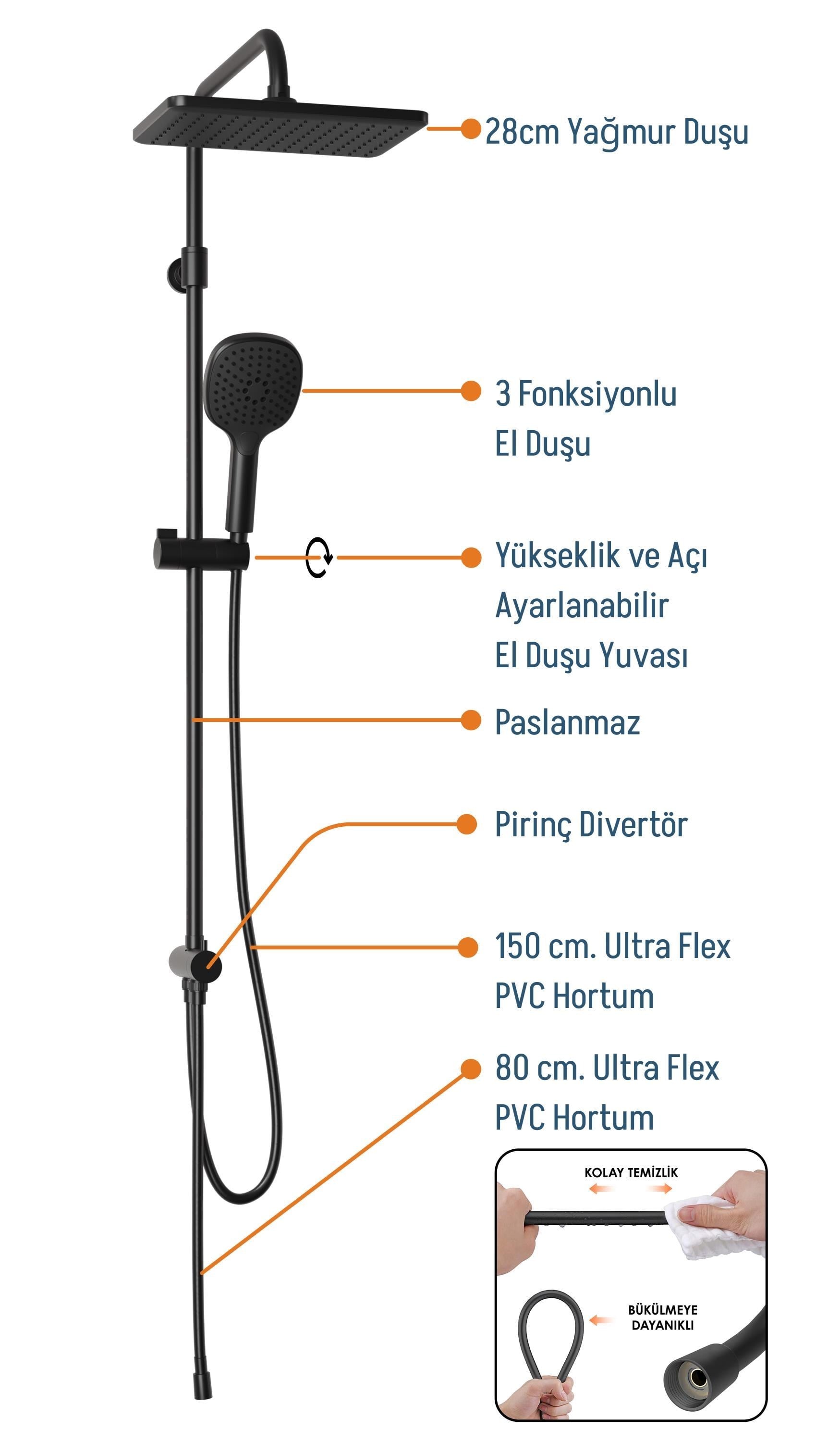 Adell Mode S Rain Duş Sistemi – Mat Siyah | 157801924