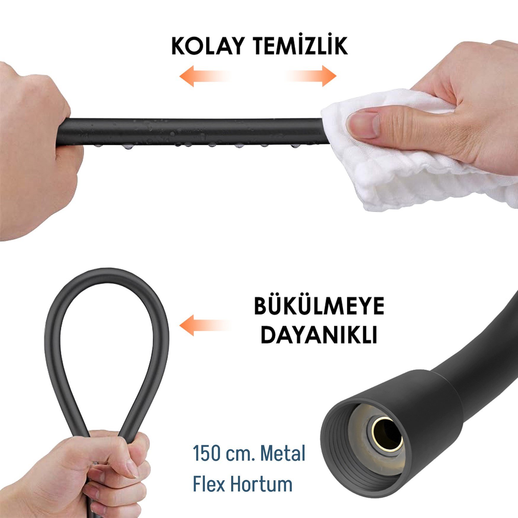 Adell Mode S Sürgülü Duş Seti – Mat Siyah  | 3 Fonksiyonlu El Duşu | PVC Flex Hortum | 157820224