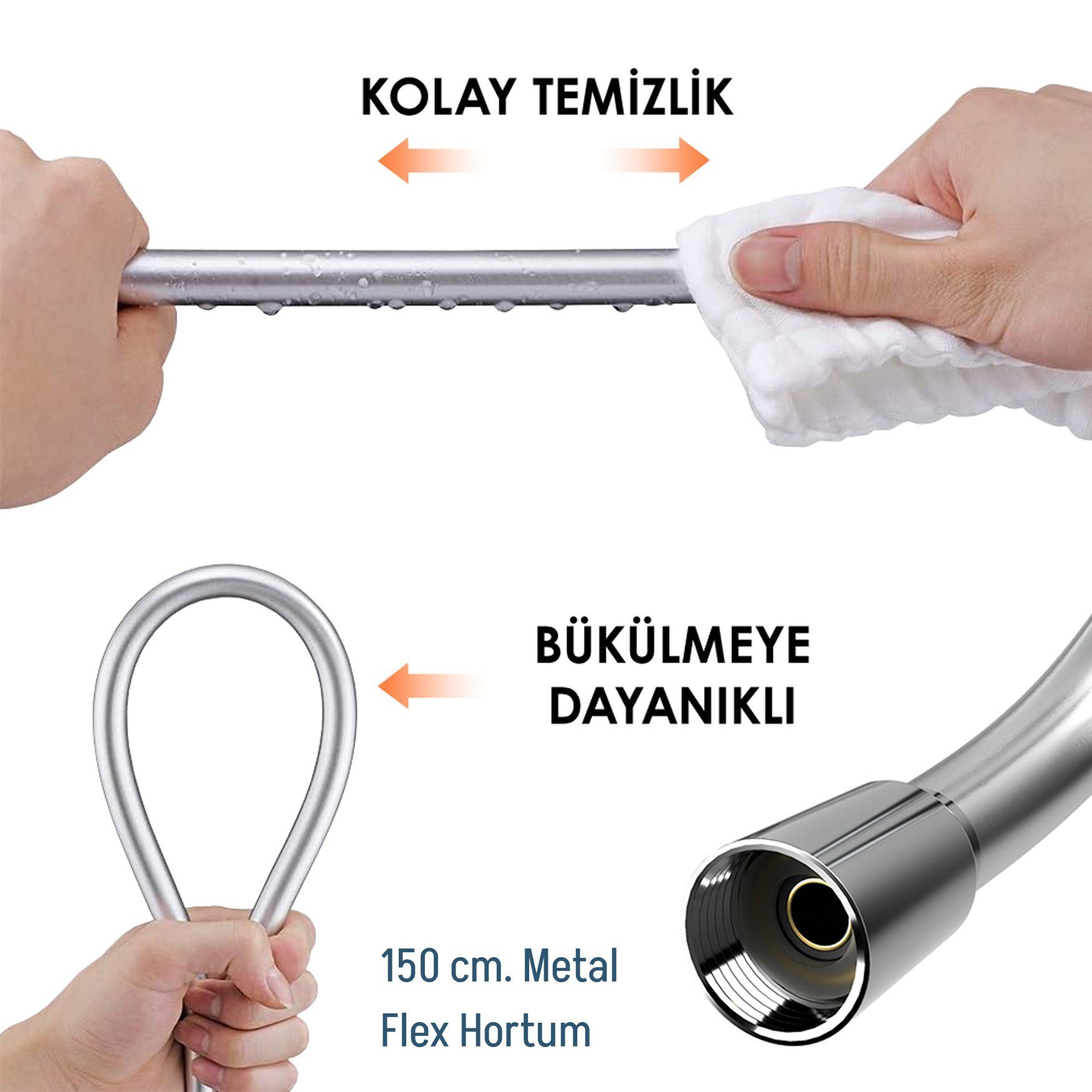 Adell Mode S Sürgülü Duş Seti – Parlak Krom | 3 Fonksiyonlu El Duşu | PVC Flex Hortum | 15782023