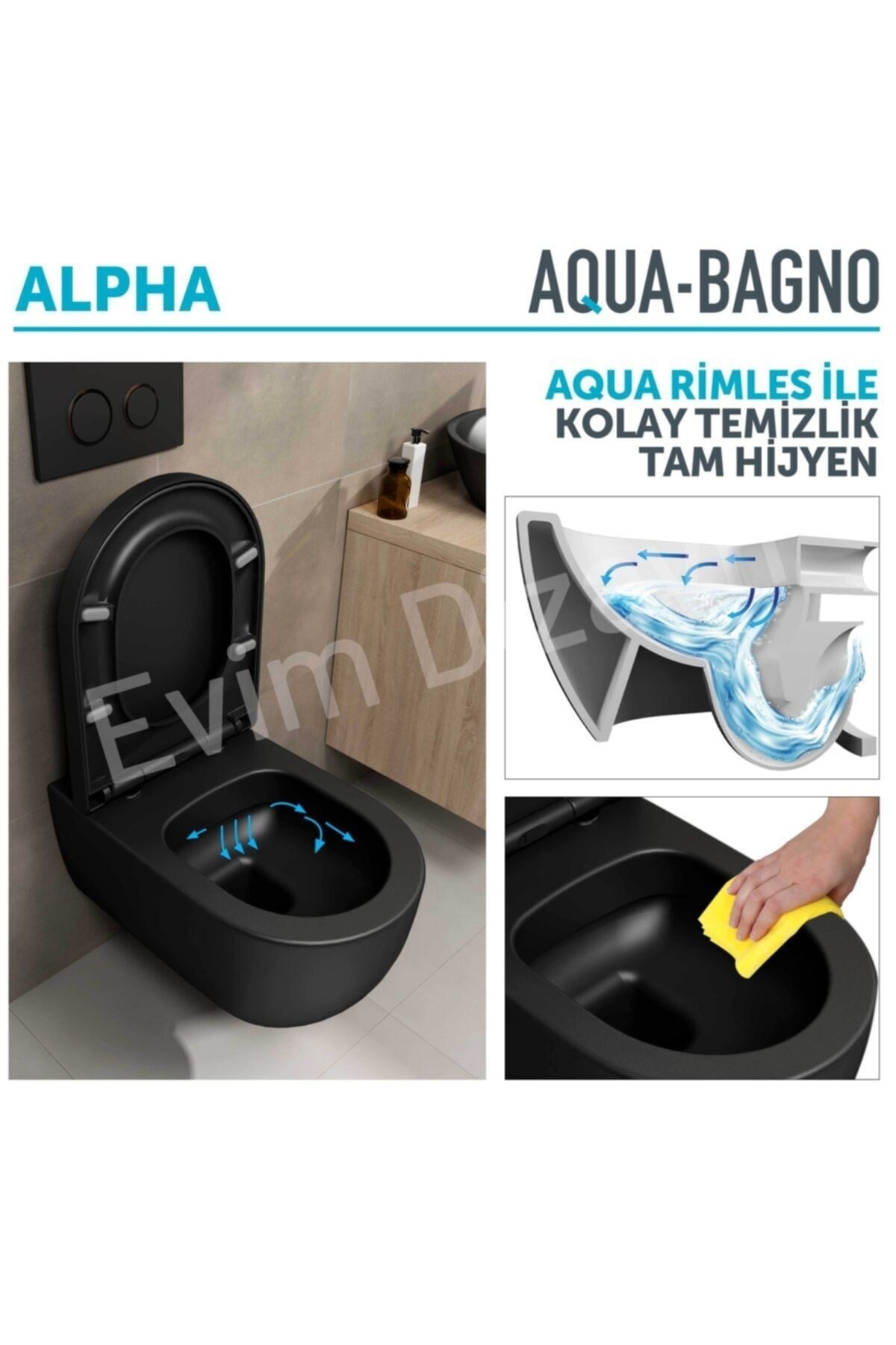 Alpha Asma Klozet Yavaş Kapanan Kapak - Mat Siyah 2'li Set | 011.003.1052.01SMT