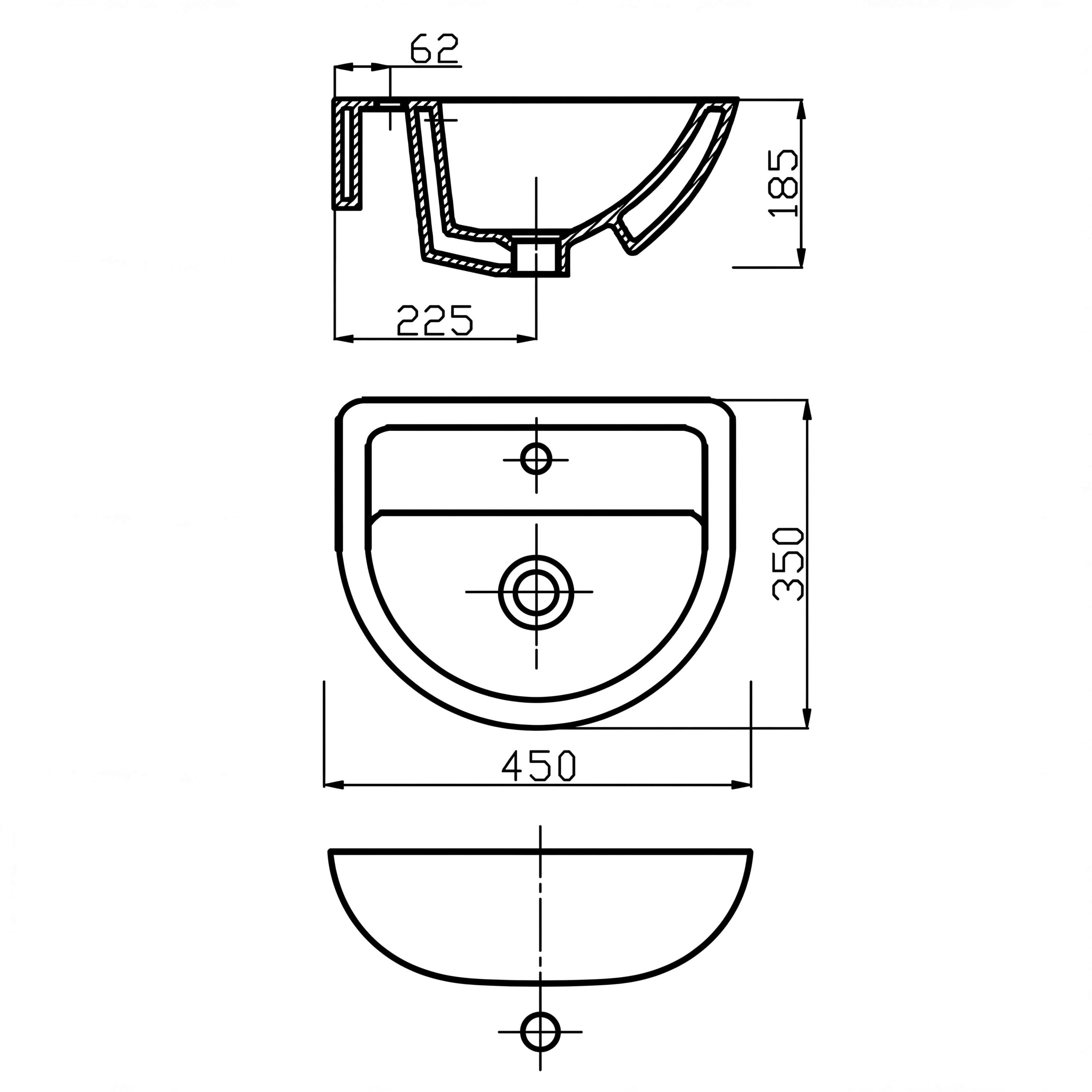 Alvit 35x45 cm Lavabo – Batarya Delikli – Duvara Asma –  Yarım Ayak Uyumlu – Parlak Beyaz | 70TK20045