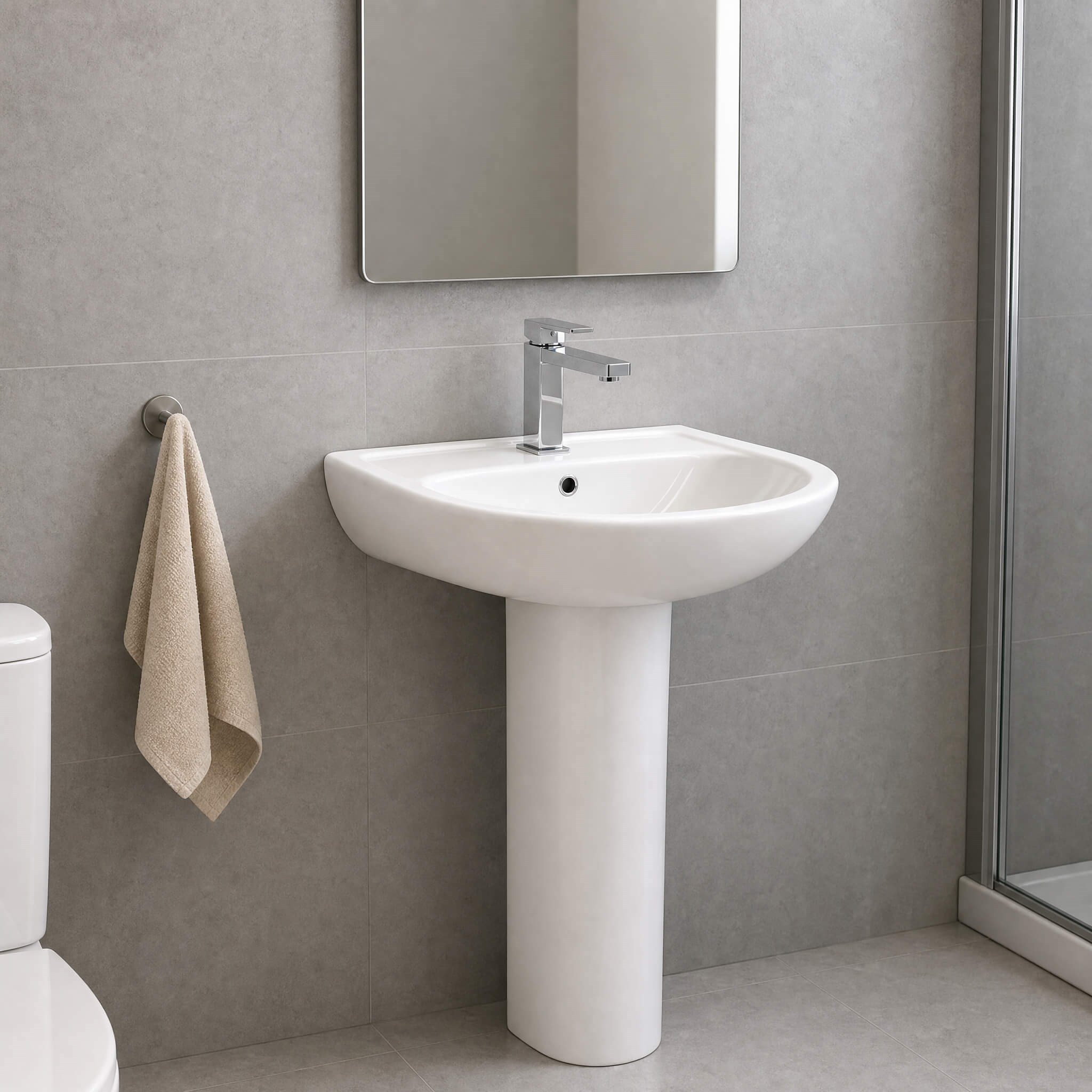 Alvit 50x60 cm Lavabo – Batarya Delikli – Duvara Asma – Tam ve Yarım Ayak Uyumlu – Parlak Beyaz | 70SF20060